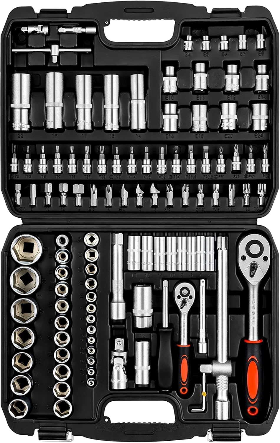 Hetkrishi 108 In 1 Tool Kit Ratchet Sets 1/2" 1/4" Socket Wrenches Set Screwdriver Mechanics Tools-image-18