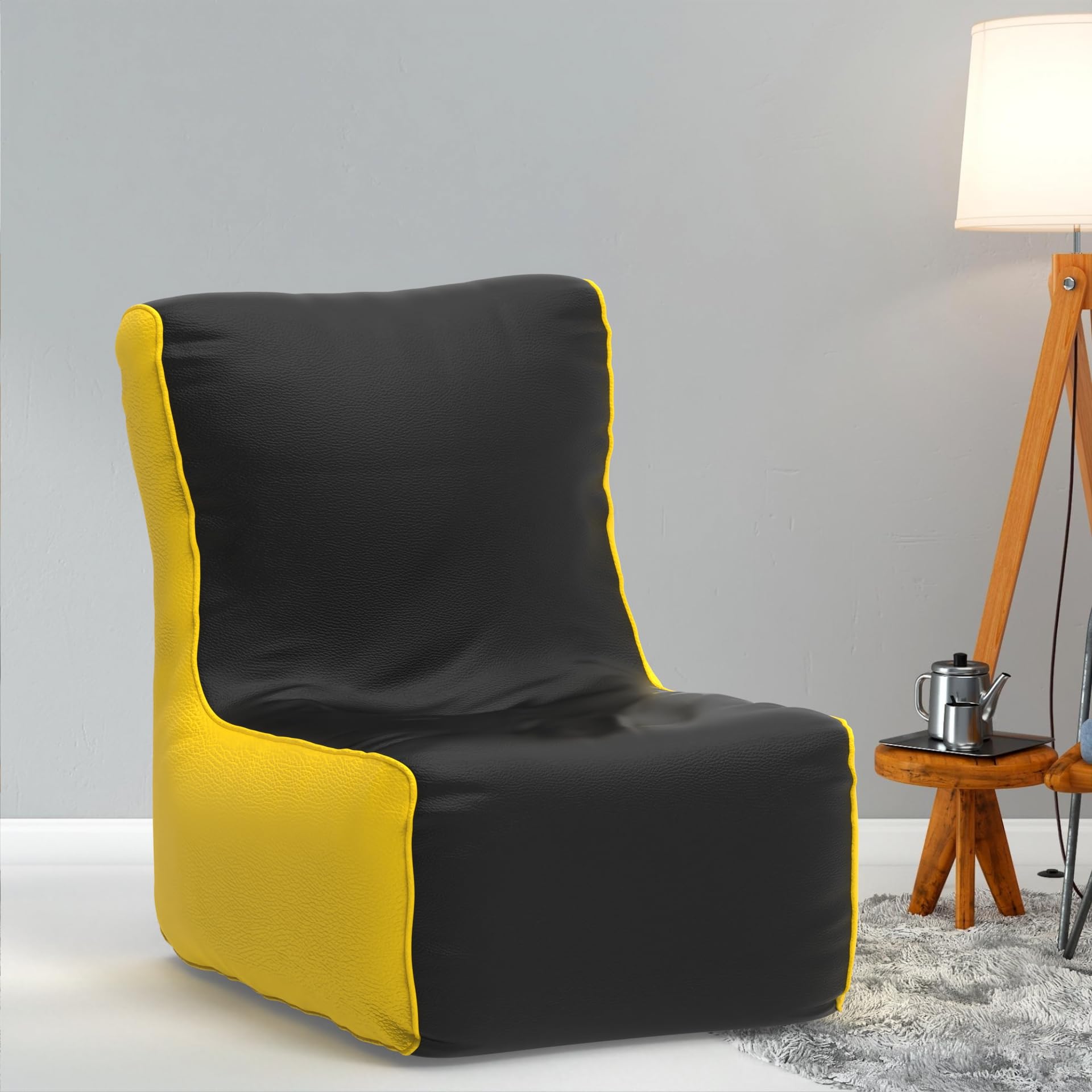 Bean Bag Chair Cover | Size: 0XL | Color: Black Yellow | Without Beans | Premium Leatherette Cover (CMF 1375)-image-20