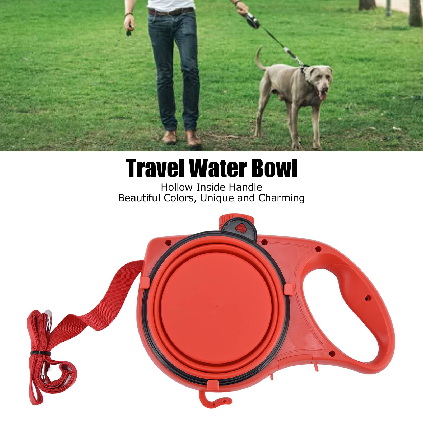 Laisse pour Petit Chien, Laisse Multifonction Portable pour Animaux de Compagnie avec Bol d'eau Pliable pour Petits Chiens Moyens (9,1 * 6,7 * 2,0 Pouces)(Rouge)