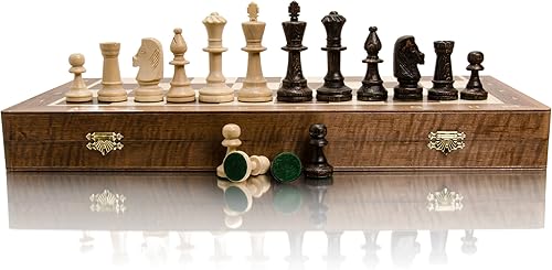 Miniatura 6 de Juego de ajedrez profesional n. 5 de madera con piezas de Staunton ponderadas y tablero de ajedrez con incrustaciones de nogal y sicomoro (Nogal