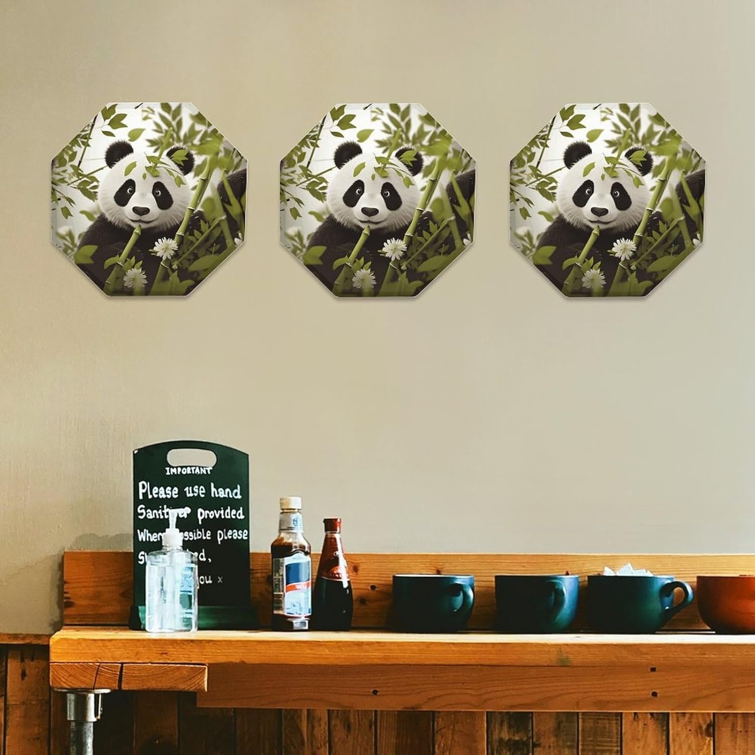 Ctagon Metal Sign for Home, Modern Display Plate for Kitchen, Panda Plates Accent Hanging Wall Decorations 3PCS for Living Room, Bedroom, Hallway, Hotel
