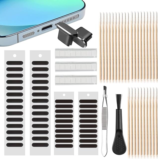 zhuhuaph 105 PCS Phone Speaker Cleaning Protector Kit, Mobile Phone Loudspeaker Mesh Anti Dust Proof Adhesive Stickers with Cleaning Swabs and Tweezer Compatible with IPhone