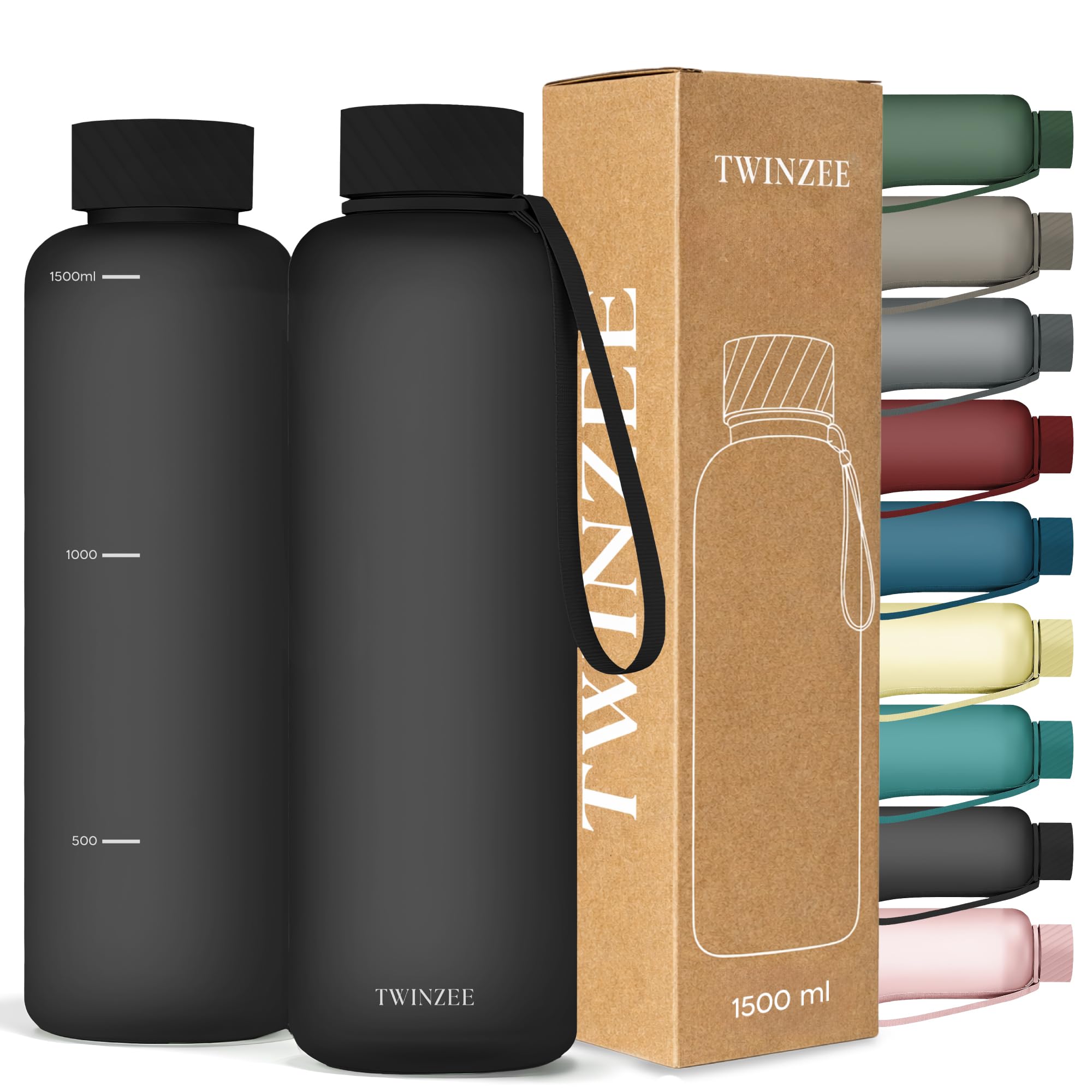 Twinzee Botella Agua 1,5 litro - Sin BPA & Antigoteo, Botella de Agua Deportiva, Oficina, Colegio, Gym, Cantimplora - Tritan Water Bottle, Verde Bosque — view 16