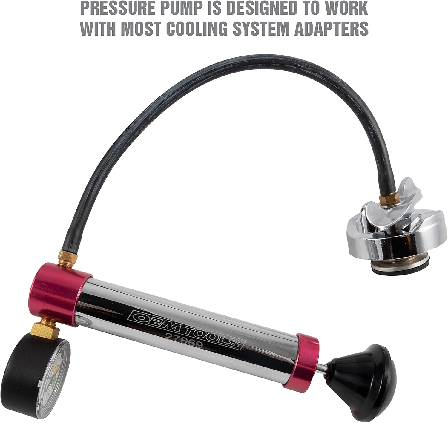 OEMTOOLS 27069 Cooling System Pressure Test Pump, Near Universal Cooling System Pressure Tester, Diagnose and Locate Leaks, Compatible with Most Adapters