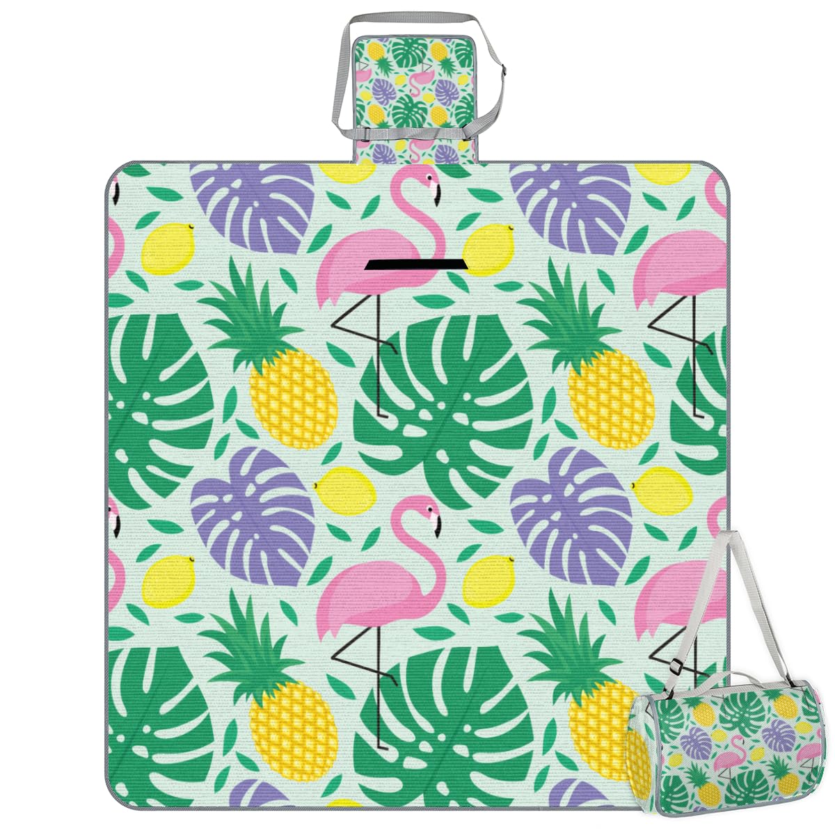 Shimoshe Picnic Blankets 57”x 59”, Palm Leaf Pineapple Flamingo Waterproof Sandproof Picnic Mat Lightweight Foldable Beach Blanket for Camping Park Grass Beach Outdoor Blanket