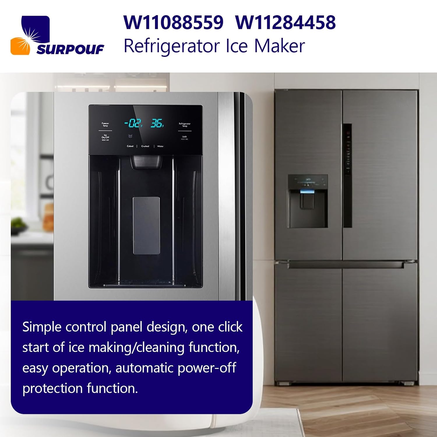 W11088559 Refrigerator Ice Maker W11284458 Ice Maker Compatible with Whirlpool（The Connector is a 4-Hole Female end）
