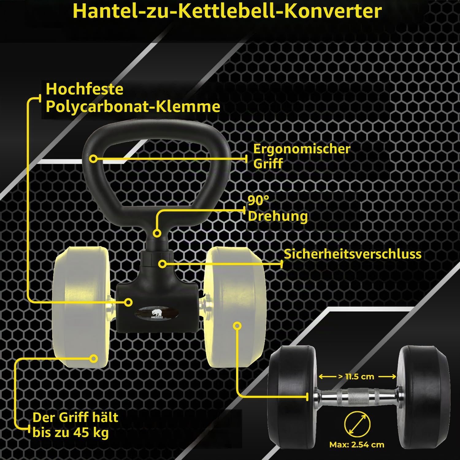 Adapter für Hanteln zu Langhantel und Kettlebell, Konverter für Kettlebell und Hantelstange, doppelte Verwendung, für Fitness zu Hause, Set mit Grip und Hantelstange