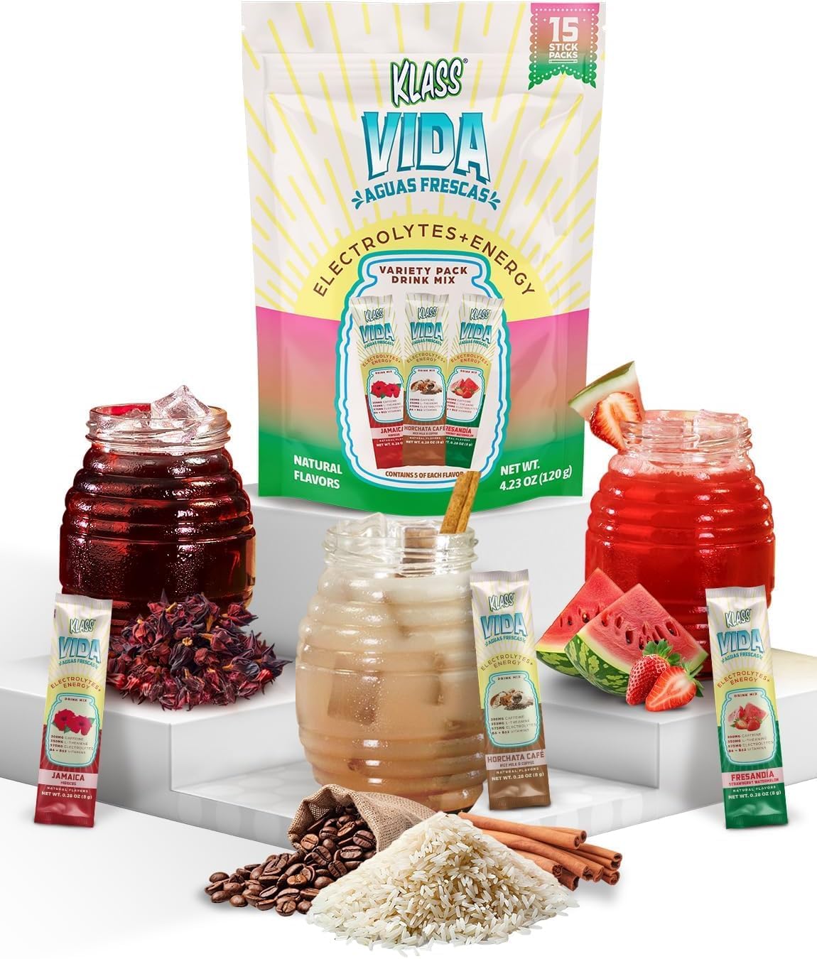 (BBD:03/24/2026) Hydration + Energy Electrolyte Drink Mix – Variety Pack with Hibiscus, Coffee Horchata & Strawberry Watermelon, Sugar-Free with Caffeine, L-Theanine, Coconut Water & Minerals