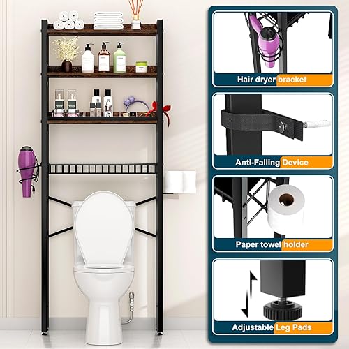 Miniatura 5 de Armario de almacenamiento sobre el inodoro, organizadores de baño de 4 niveles y almacenamiento con estante ajustable, almohadilla impermeable para