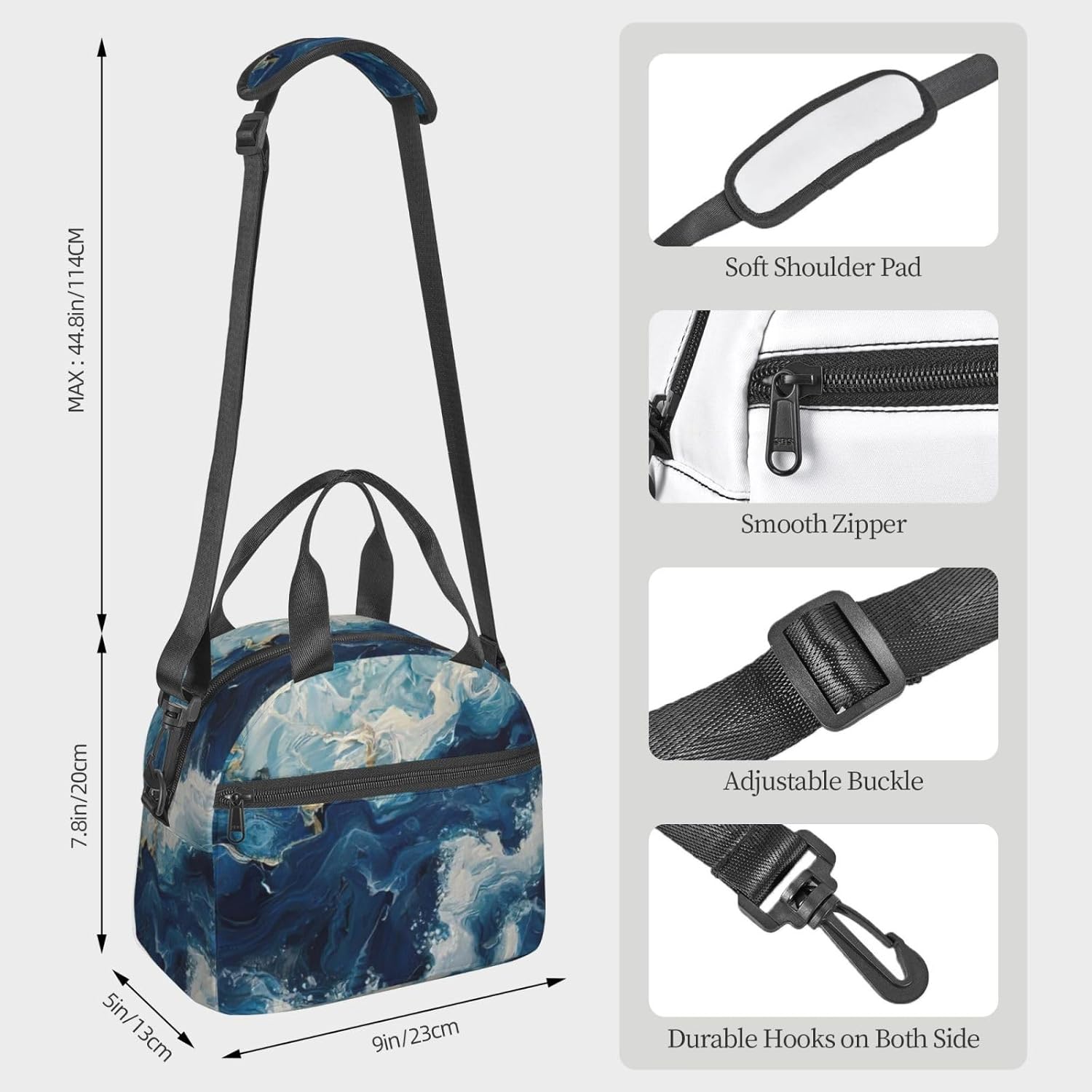 WITHIN THE TIDES Print Reusable Lunch Bag Insulated Lunch Boxes for Office Work Picnic Tote Bag Adjustable