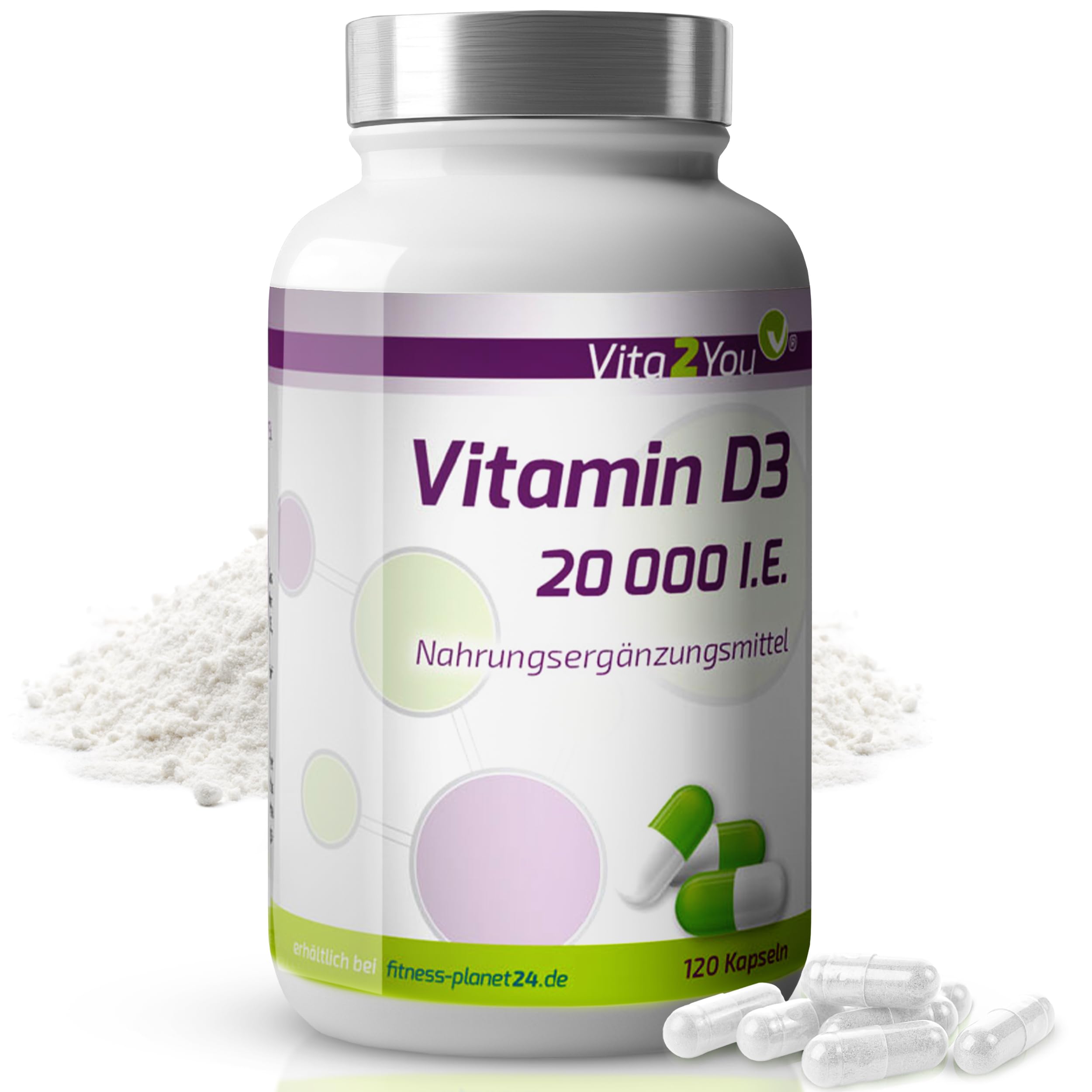 Vita2You Vitamin D3-20.000 IE - 120 Kapseln - Hochdosiert - 1000 I.E. pro Tag - 20000 Einheiten - Premium Qualität - Made in Germany