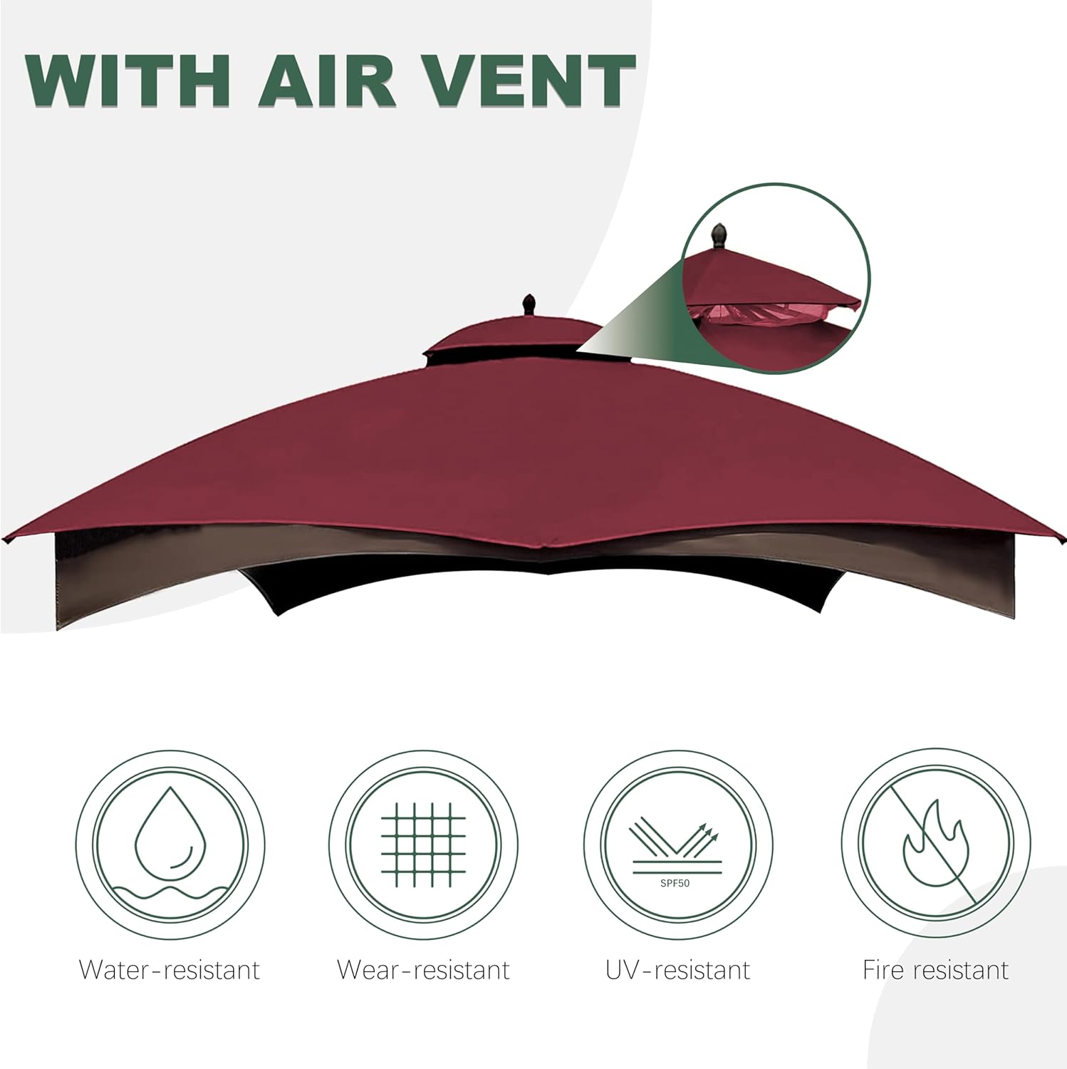 10X12 Replacement Gazebo Cover for Lowe's Gazebo Model #TPGAZ17-002C,TPGAZ17-002 (Burgundy)