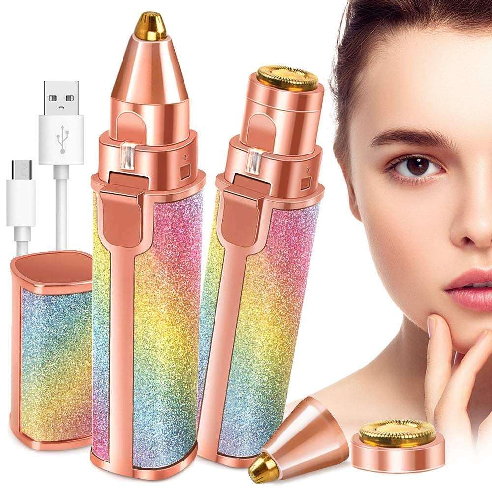 IRQA 4In1 Facial Hair Remover Machine With Replaceable Heads & Light, Trimmer For Women For Nose/Face/Lips & Eyebrow Trimmer Rechargeable Epilator For Women Face Razor Shaver (Style_16