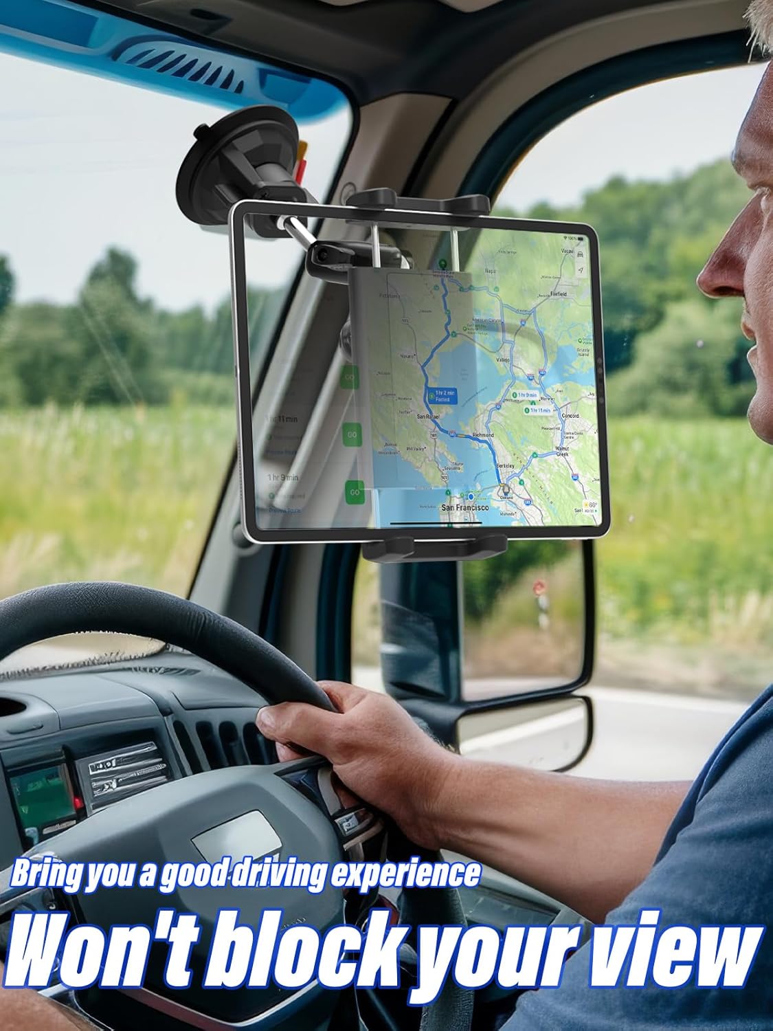 Heavy Duty Truck Tablet Mount - [Adjustable Metal Arm] Vacuum Suction Dash/Windshield Mount for Semi/Commercial Trucks, 4.7-13" Tablet Holder for iPad Pro12.9/Galaxy Tab/iPhone/Android Device