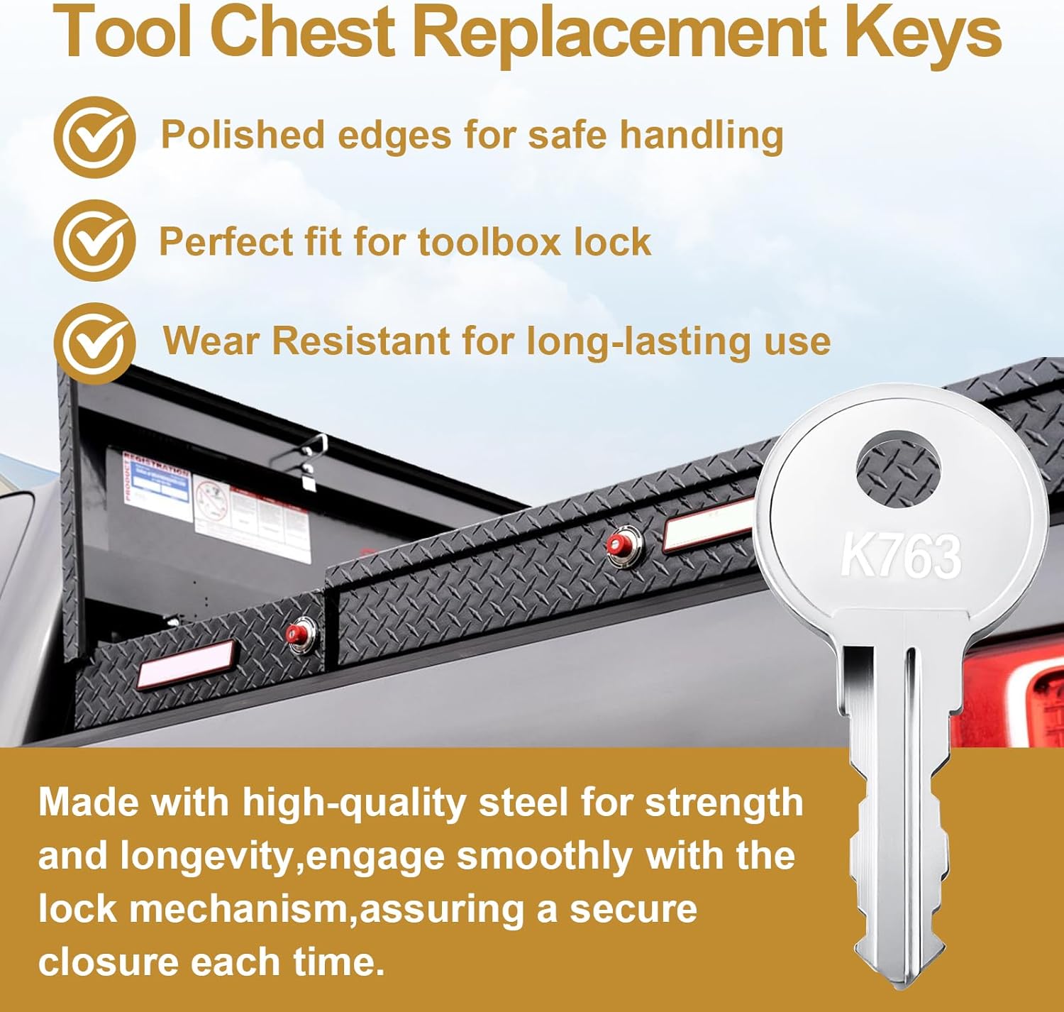 Replacement Toolbox Keys for Weather Guard Truck Tool Box,K763 Pre-Cut Tool Chests Keys for Weather Guard Cabinet Lock,2 pcs