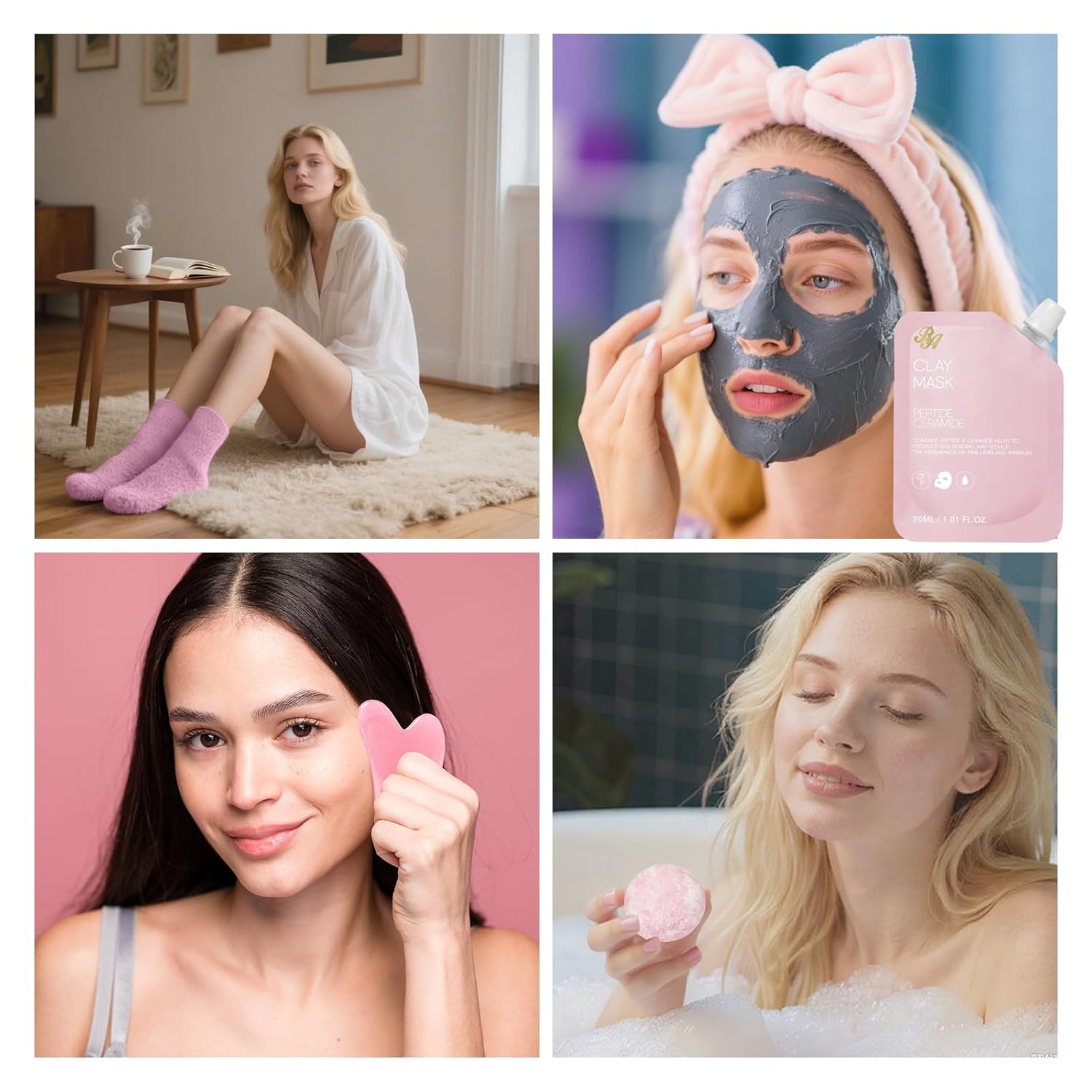 33 Pcs Valentines Day Gifts for Women, Rose Essential Oil Face Hydrogel Mask, Face Sheet Mask, Skin Care Set, Clay Mask, Under Gel Mask, Gel Lip Mask, Christmas, Birthday, Baby Shower