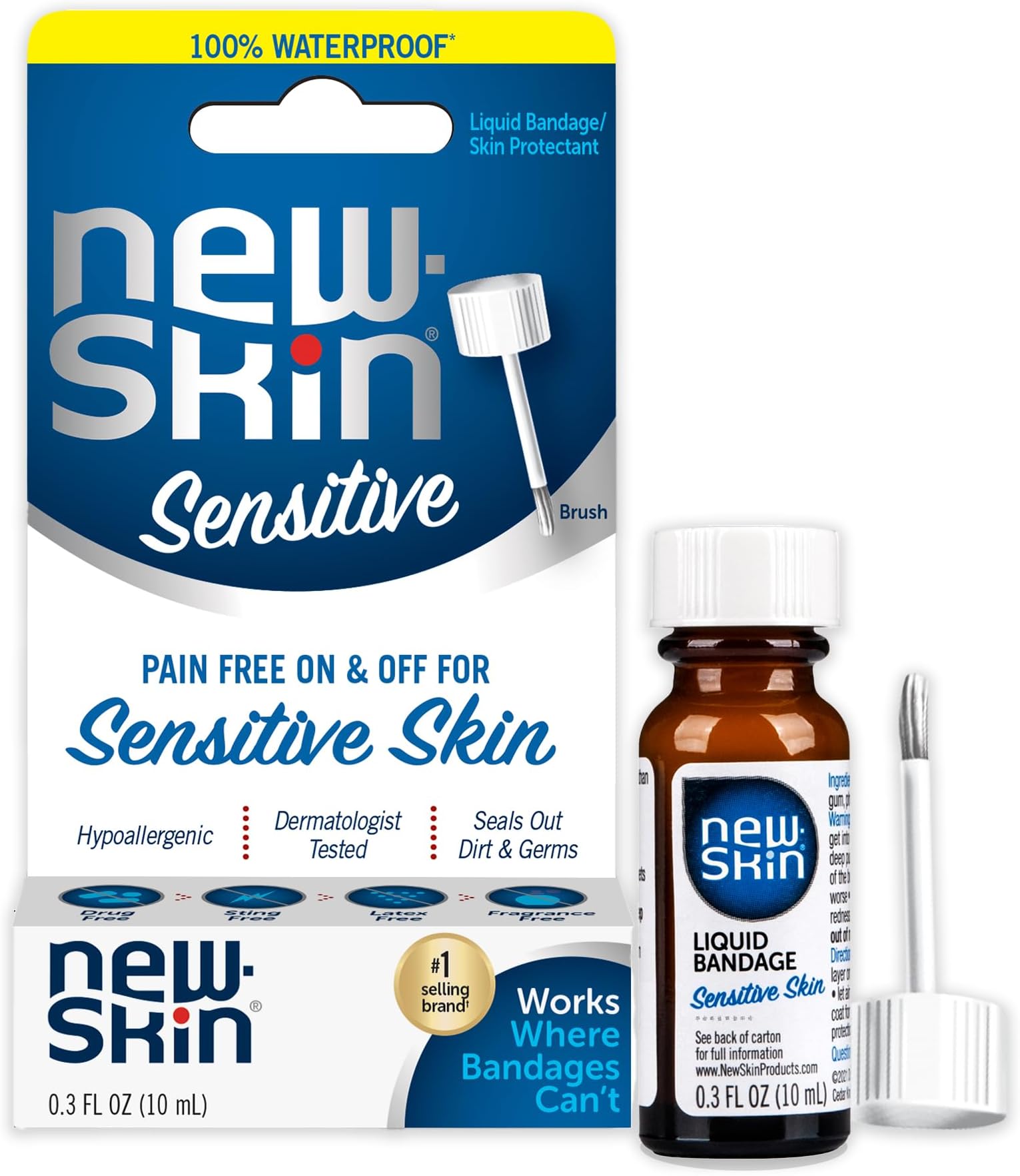 New-Skin Sensitive Skin Hypoallergenic Liquid Bandage for Minor Cuts and Scrapes, 0.3 Ounce (Packaging May Vary)