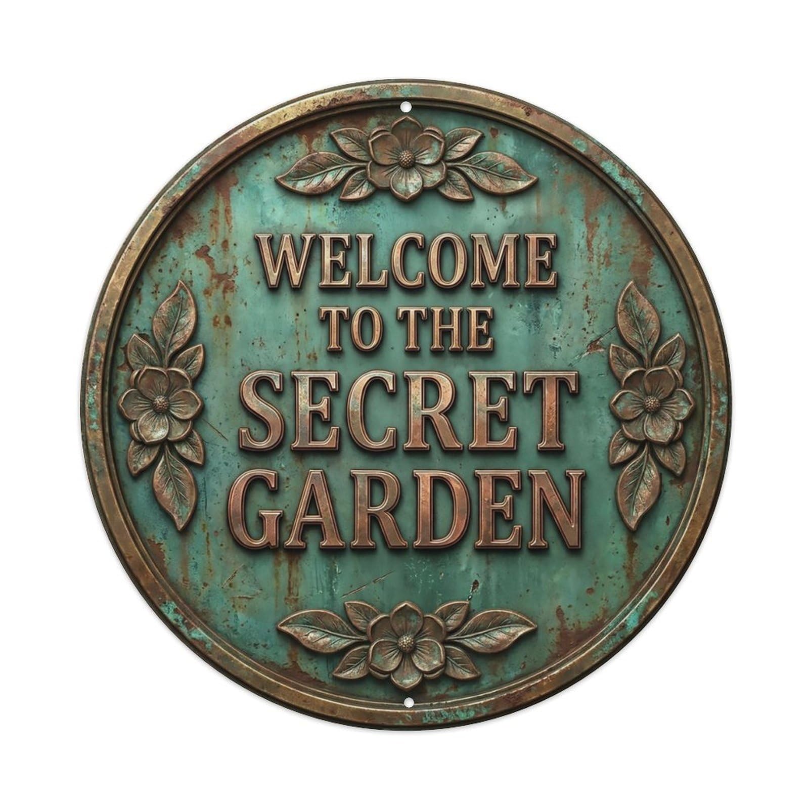 Vintage Welcome Secret Garden Floral Magnolia Metal Tin Sign