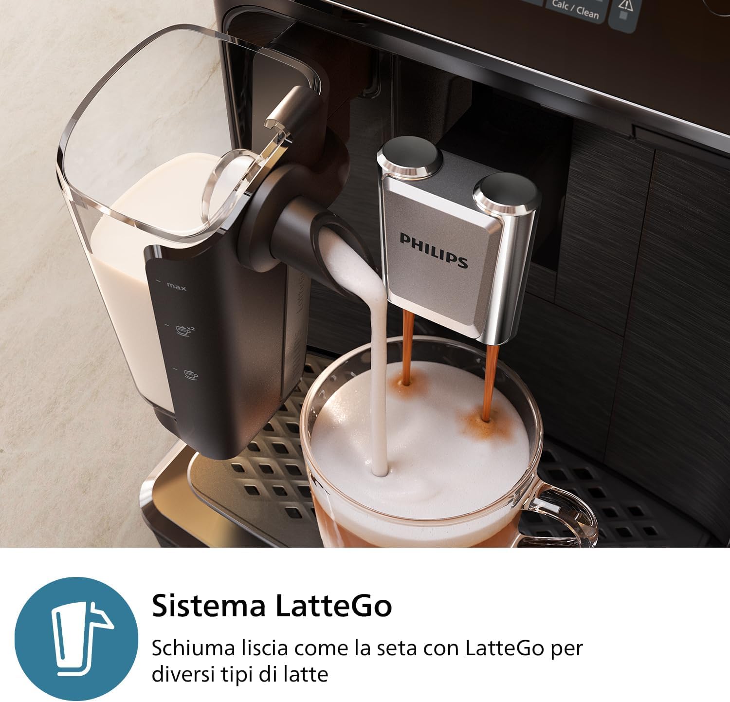 Philips Serie 2300 Macchina da caffè automatica - 4 tipi di bevande, Display touch screen a colori, LatteGo, SilentBrew, Macinacaffè in ceramica al 100%, Filtro AquaClean. Nero Opaco (EP2330/10)