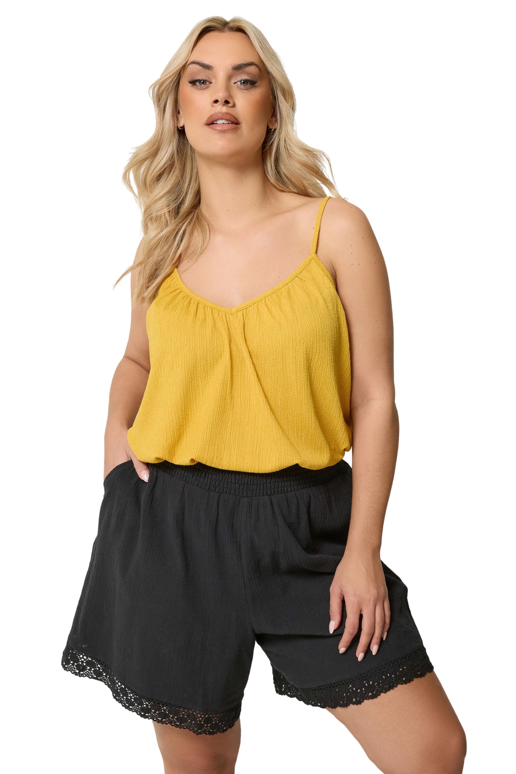 Yours Curve Crochet Shirred Shorts - Women's - Plus Size Curve Black