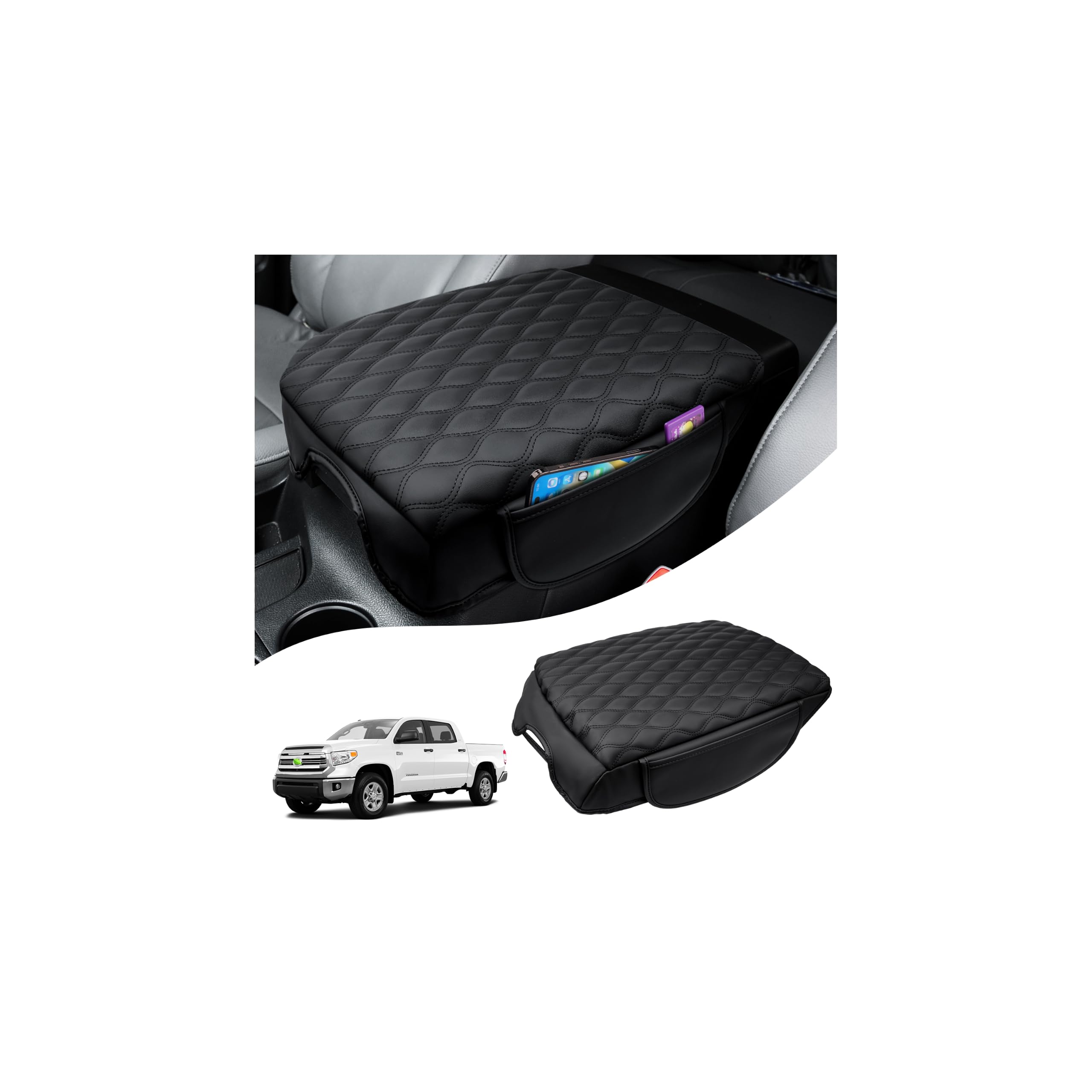 Autorder Center Console Cover for Toyota Tundra 2007-2013&amp;Toyota Sequoia 2008-2022 Accessories Leather Armrest Cushion Cover with Pockets Storage Bag Anti-Scratch Armrest Pad for Pet