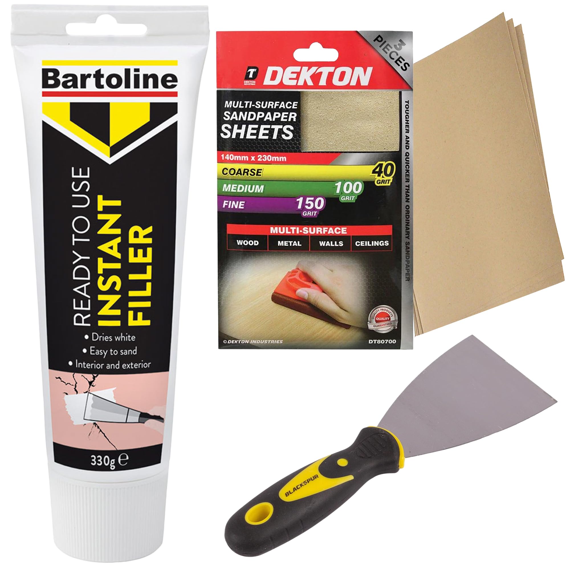 Plaster, Wood & Wall Filler 330g + 3" Filling Tool & Sandpaper