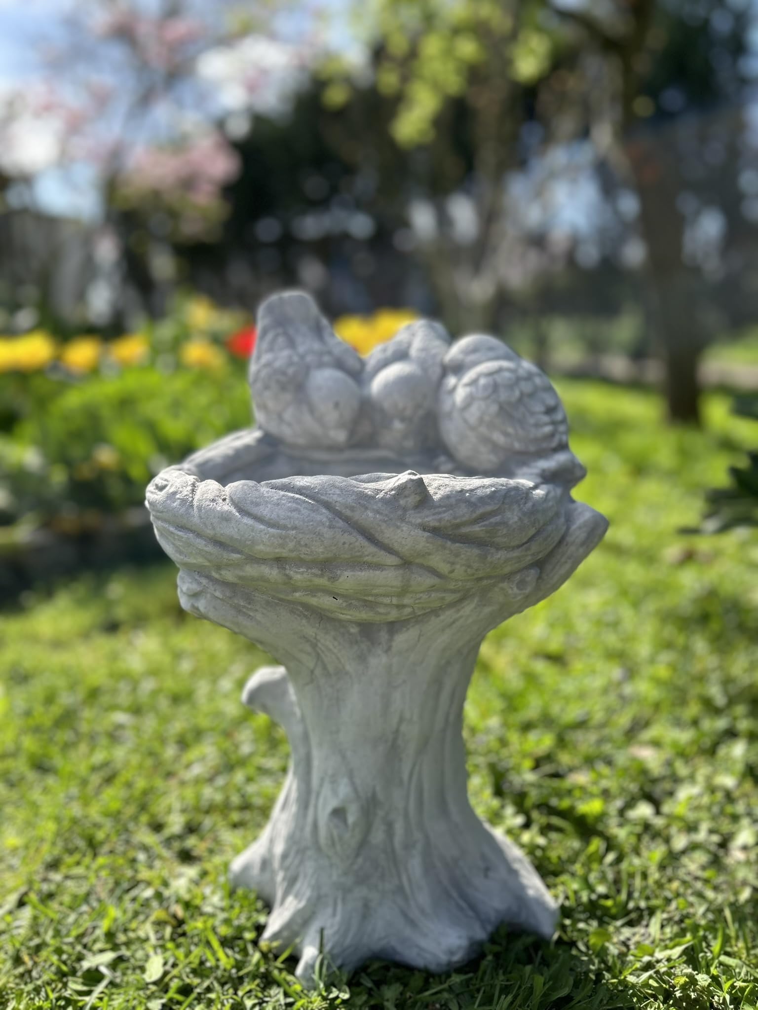 FABRIQ Grande abbeveratoio per uccelli su base, 46 cm, 20 kg, in pietra pressofuso, resistente alle intemperie e al gelo, decorazione da giardino