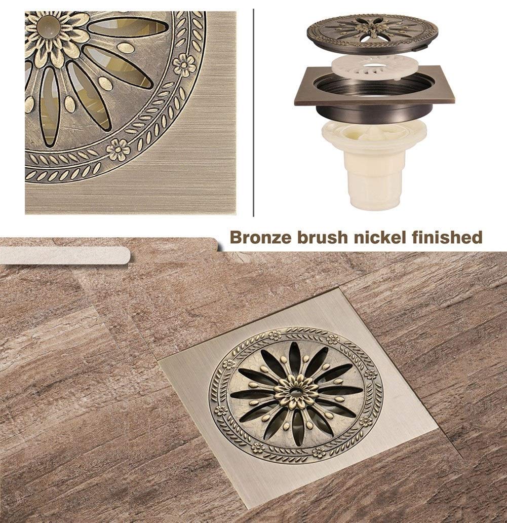 Desagüe de Ducha Cuadrado de latón de 4 Pulgadas con Tapa extraíble, desagüe de baño con Filtro para Cocina, baño, Garaje y sótano, Color Bronce.