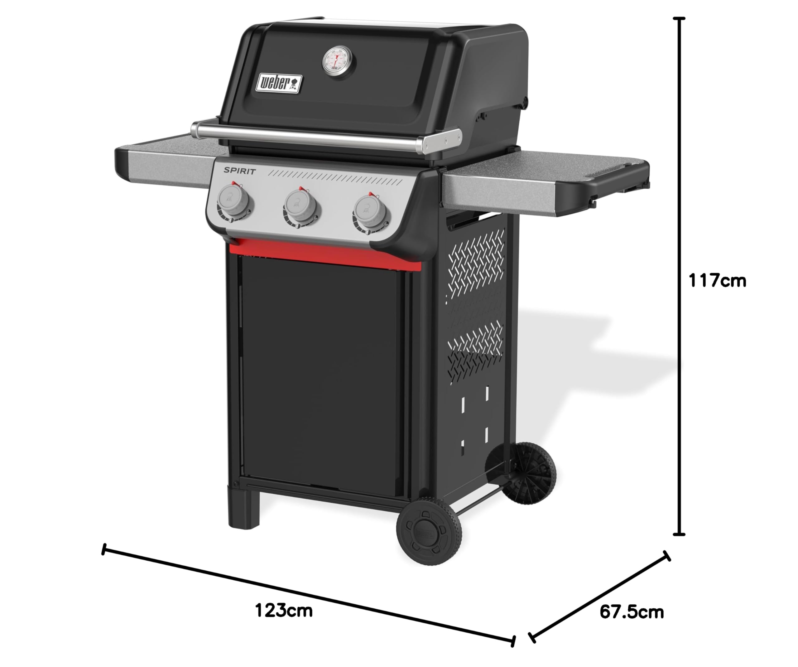 Weber Spirit E-210 Barbecue à gaz avec 2 brûleurs, surface de cuisson de 51 x 46 cm, grille de maintien au chaud, thermomètre de couvercle, 2 roues, noir/argenté (1500833)