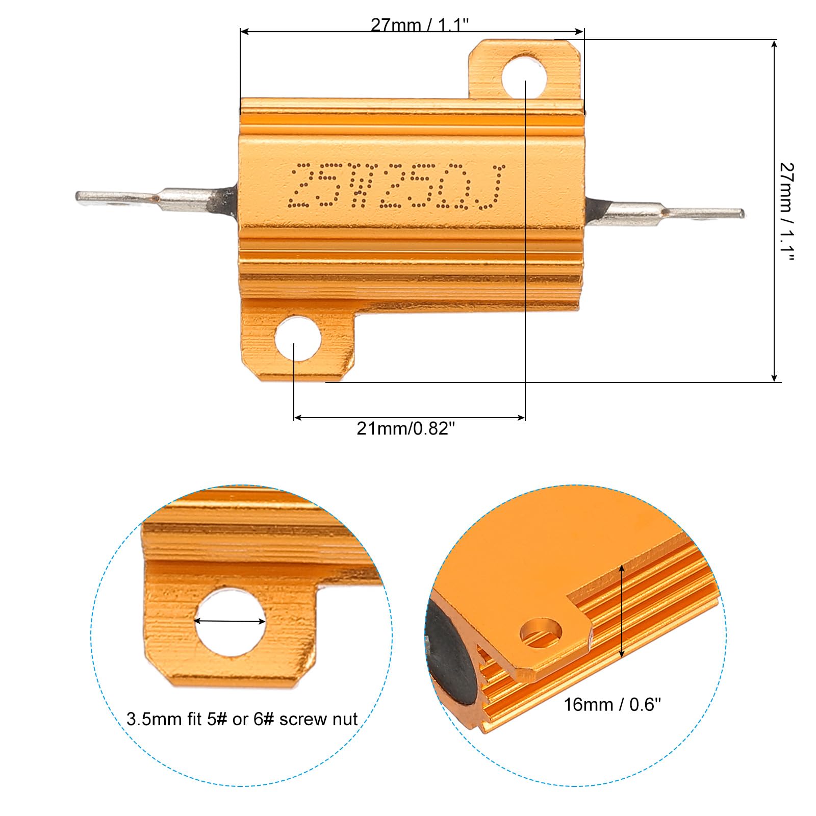 PATIKIL 25W 12 Ohm Resistore in Alluminio, 5pz Resistenza con Alloggiamento in Alluminio Resistenza a Filo Avvolto Resistenza Potenza con Presa a Vite Tolleranza Tolleranza 5%, Verde