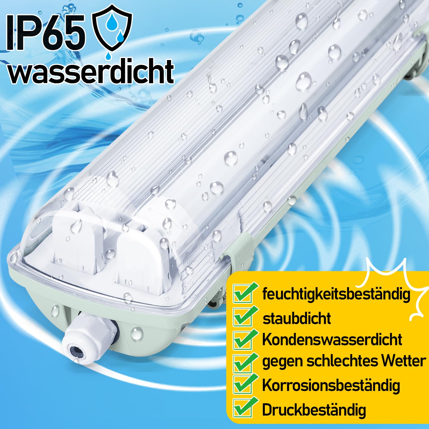 Reglette LED 120CM luz de bañera 18W antihumedad, blanco neutro 4500K, 1800lm lámpara fluorescente Impermeable IP65 luz de día iluminación de taller (4 piezas, 2x tubo T8)