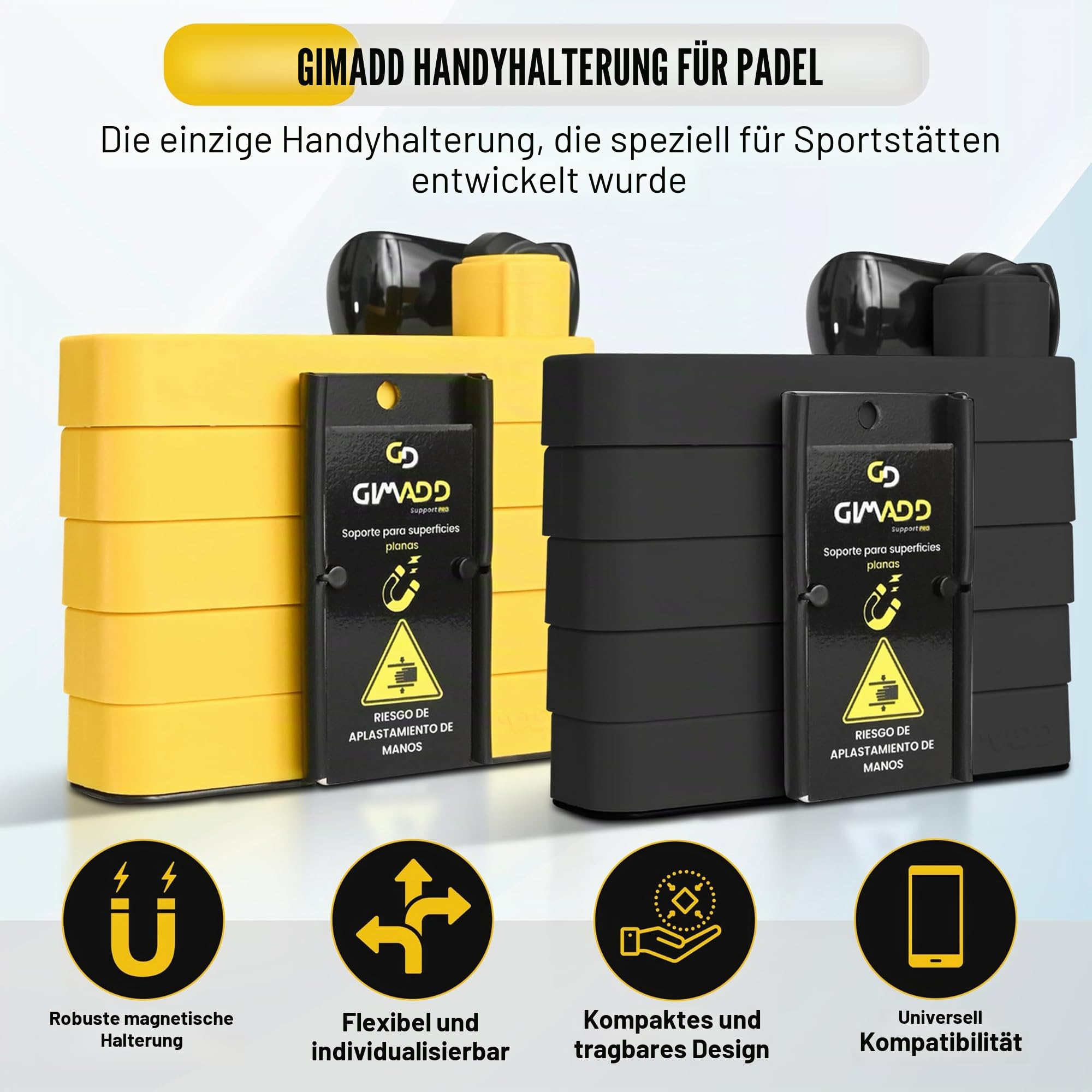 Gimadd Handyhalterung für Padel, Gym, Crossfit, Calisthenics, Basis mit Neodym-Magnet, einzigartiges Design, Stativ für Handy, kompatibel mit iPhone, Samsung, Xiaomi, Huawei usw.