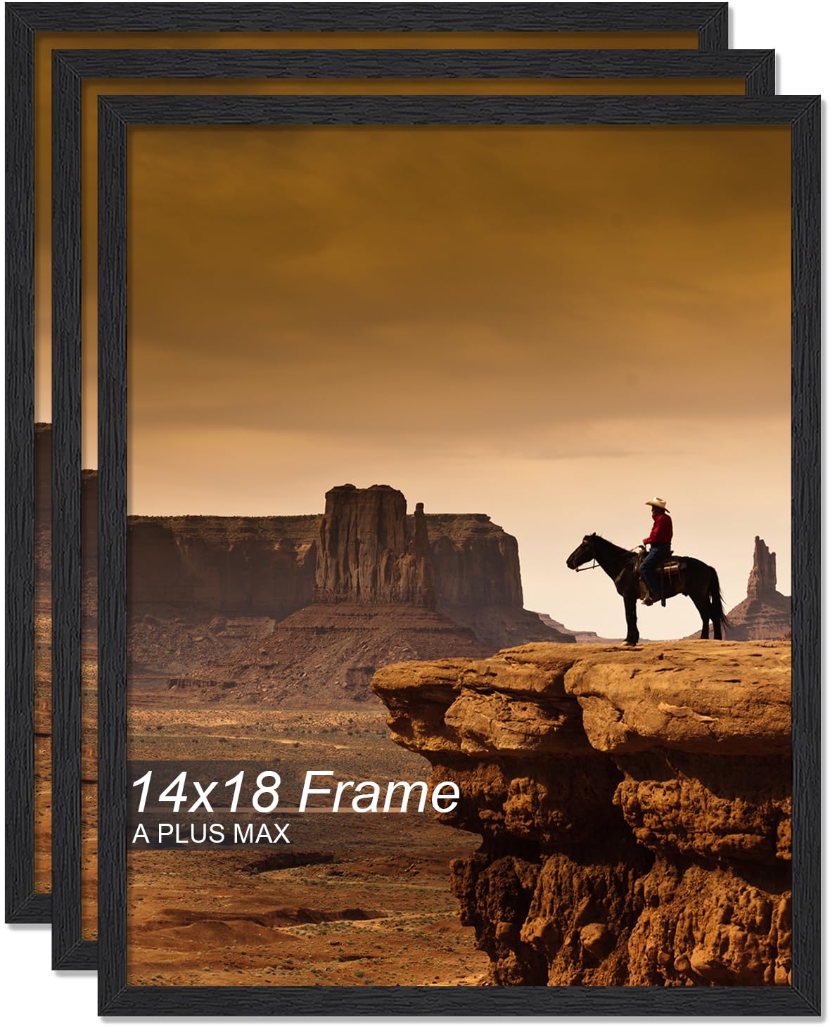 A PLUS MAX 14x18 Picture Frame Set of 3, Black Engineered Wood Frame for 14 x 18 Inch Picture Poster Photo, Light Weight 14 by 18 Frame with Wood-grain for Wall - 3 Pack/Black/14 x18 — image 1