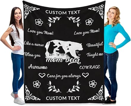 Custom Mama Bear Blanket, Personalized Fleece Throw Blanket for Mom, Wife Blanket for Couch, Bed, for Mom from Daughter Son, Best Wife Presents, Best Mom Ever Gift
