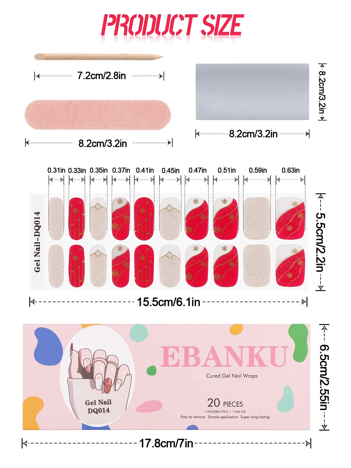 EBANKU Christmas Cured Gel Nail Strips, 20 Stickers Nail Gel Polish Strips Snowflake Star Christmas Nail Polish Stickers for Women Girls DIY Nail Art (UV/LED Lamp Required)