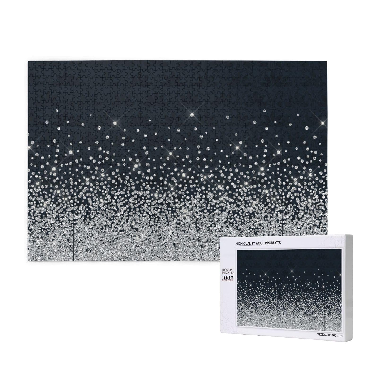 Gioco di puzzle per adulti, puzzle impegnativi, puzzle da 1000 pezzi, nero argento glitter diamante scintillante
