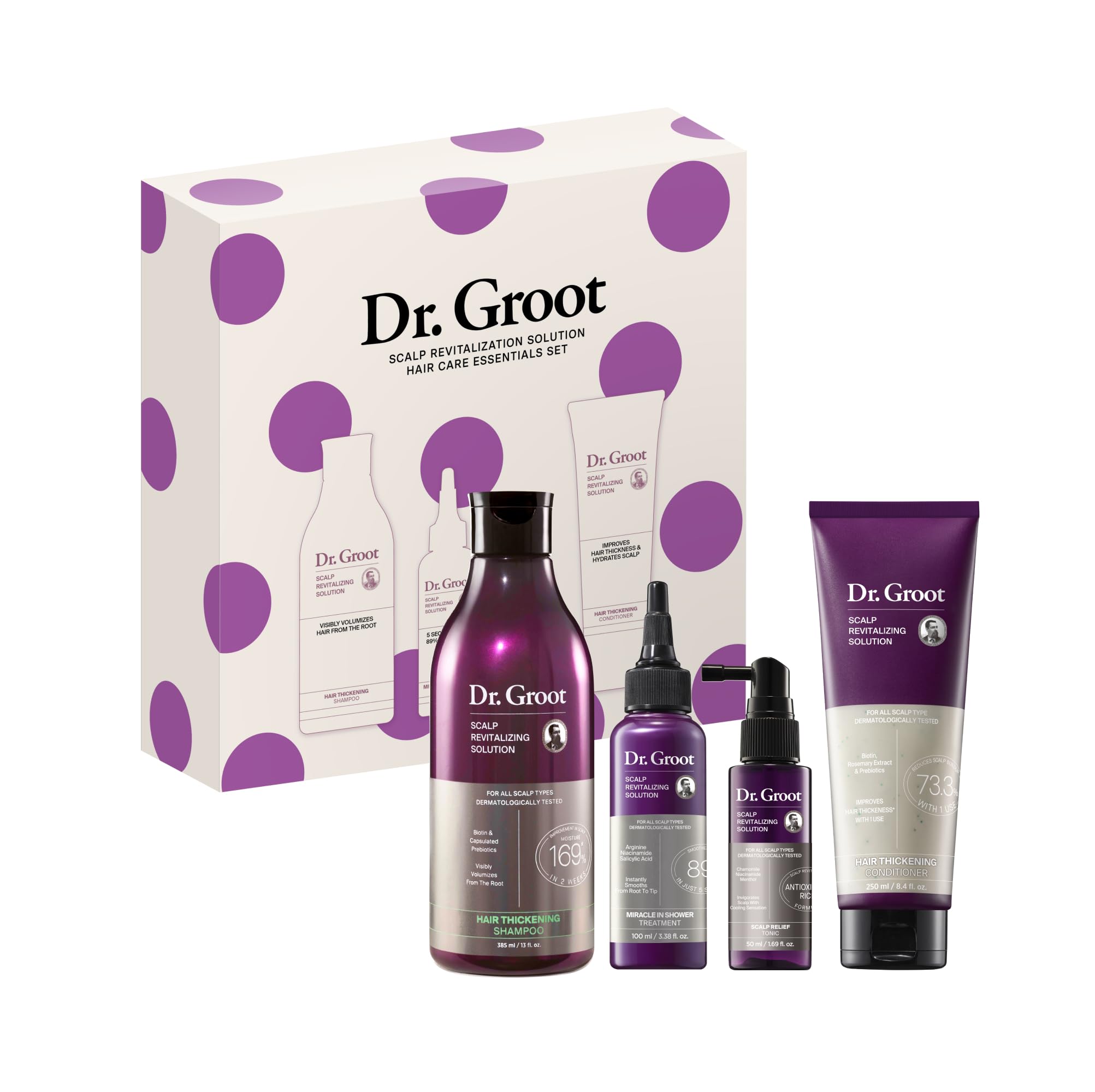 Dr. Groot Hair Essentials Set for Hair Loss, Thinning Hair, Hair Repair and Growth with Biotin and Rosemary, Clinically Tested, Scalp Treatment