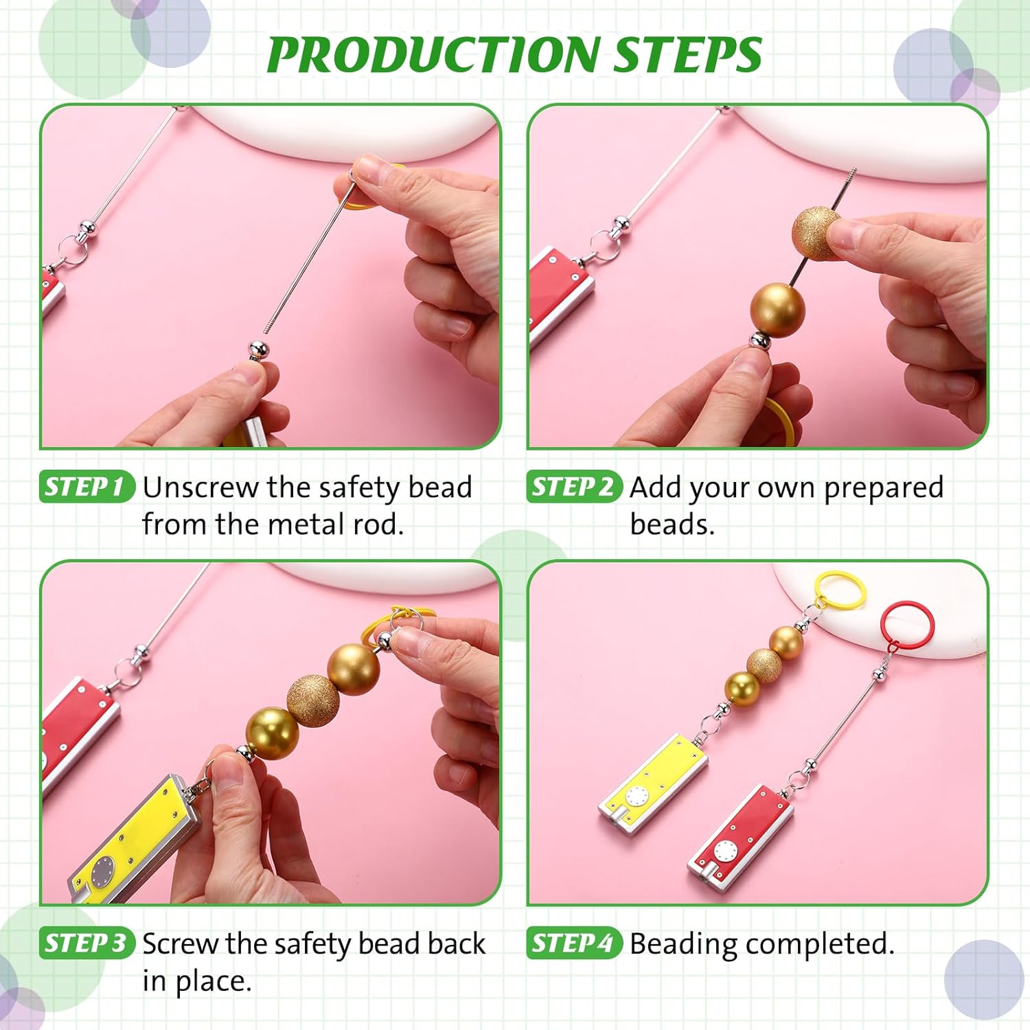 Retisee 12 Set Beadable Keychain 12 Beadable Keychain Bars with 12 LED Light, Key Chain Accessories Bulk for Jewelry Making - Image 3