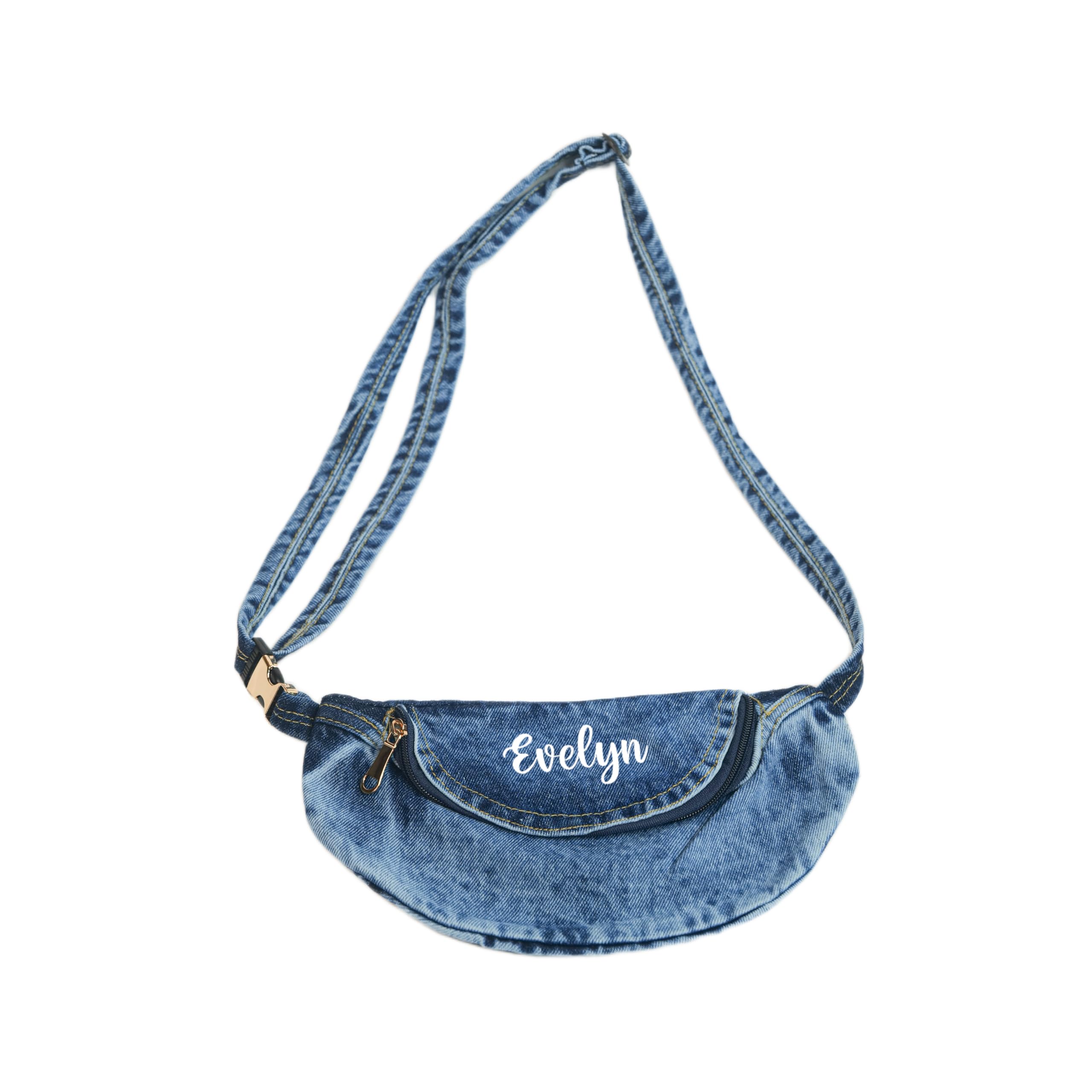 Personalized Denim Fanny Pack, Blue Jean Waist Bag for Men & Women with Adjustable Strap with Your Name On It,for Travel, Hiking, and Everyday Use.-image-37