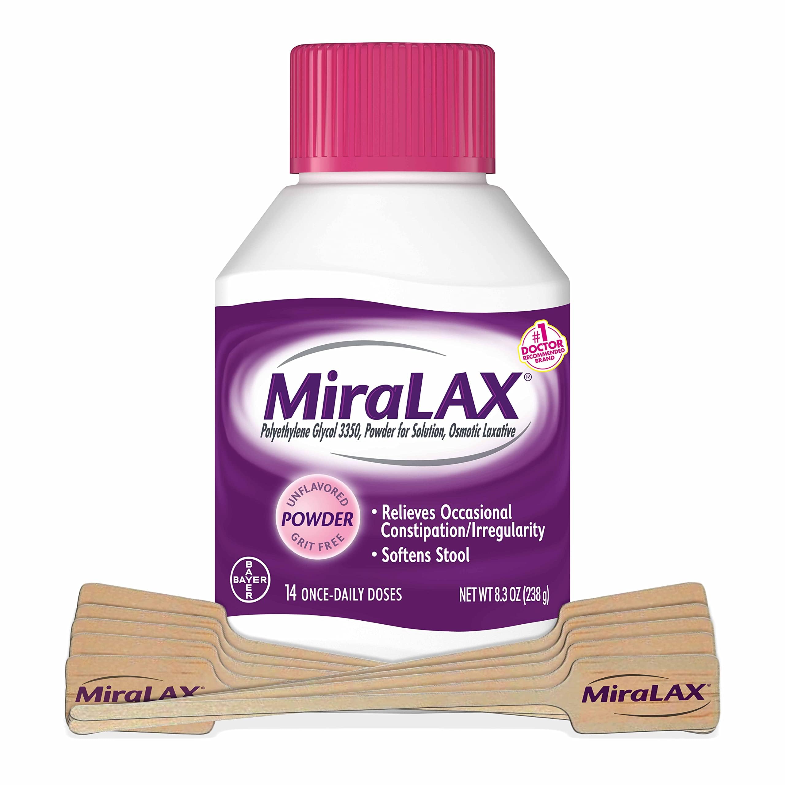 MiraLAX Laxative Powder, Gentle Constipation Relief for Adults, Stool Softener with PEG 3350, Nonstimulant Laxative, No Harsh Side Effects, Includes Stirrer, 14 Dose - Image 3