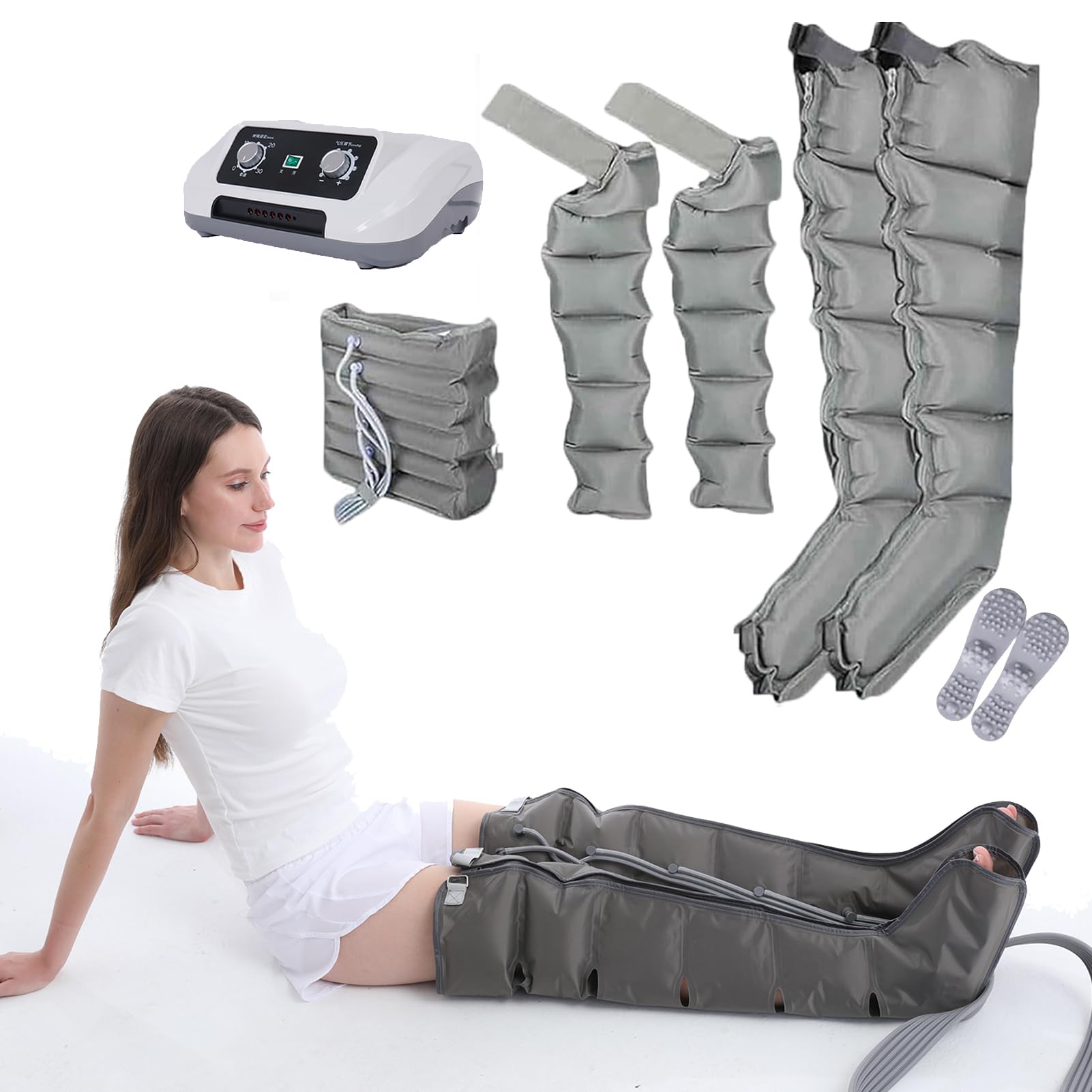 Apparecchio Pressoterapia Professionale per Casa, Linfodrenaggio 6 Camere d’Aria, Presso Terapia, Massaggiatore Gambe Braccia Addome Glutei, 0-30 min, 0-240 mmHg Regolabile