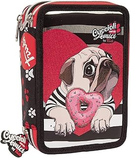 Astuccio Scuola Cuccioli Trudi Rosso 3 Zip Completo Triplo 20x13x6 cm