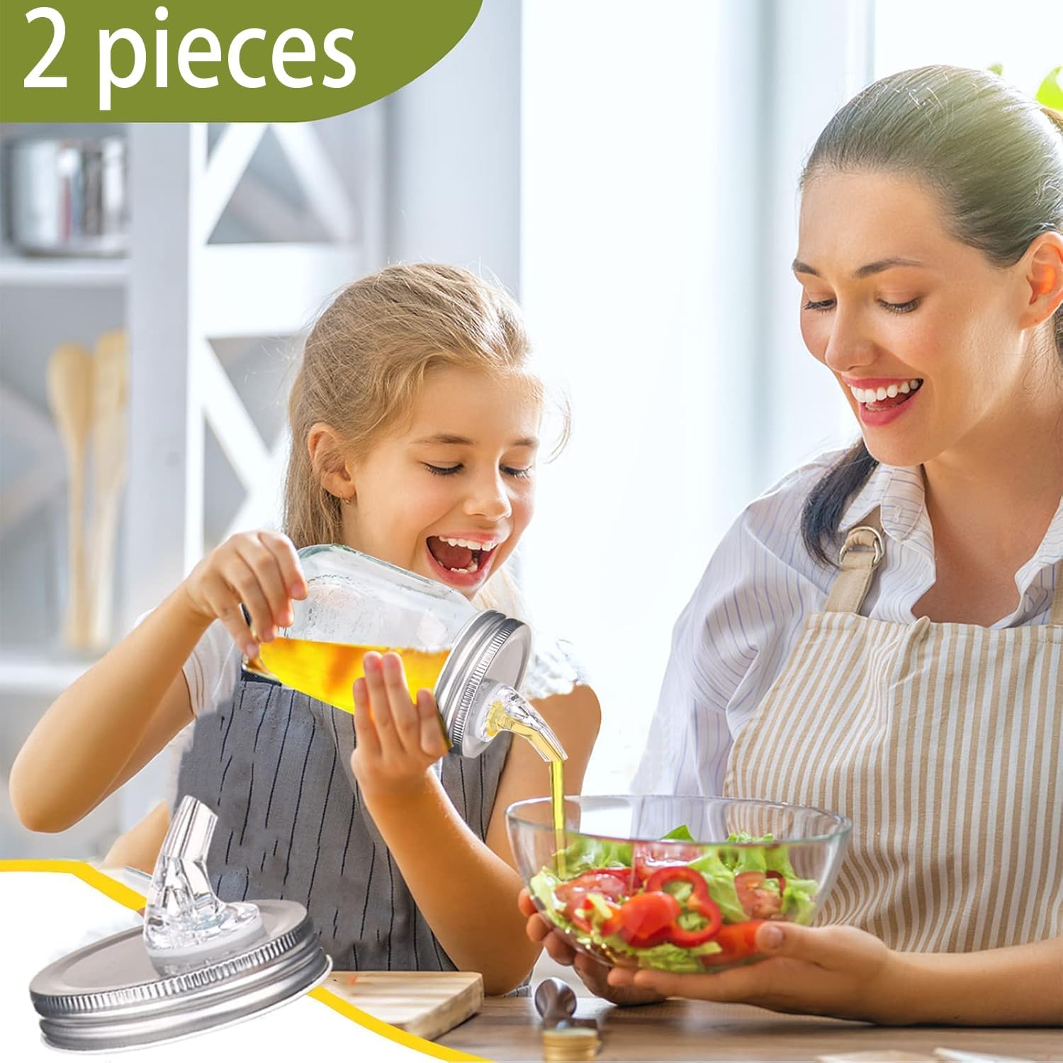 2 pack wide mouth pour spout lid for mason jar,Free flow pour spout for wide mouth mason jar 3.4 in,Perfect for any liquidLeak-Airtight Leak Proof and built to last