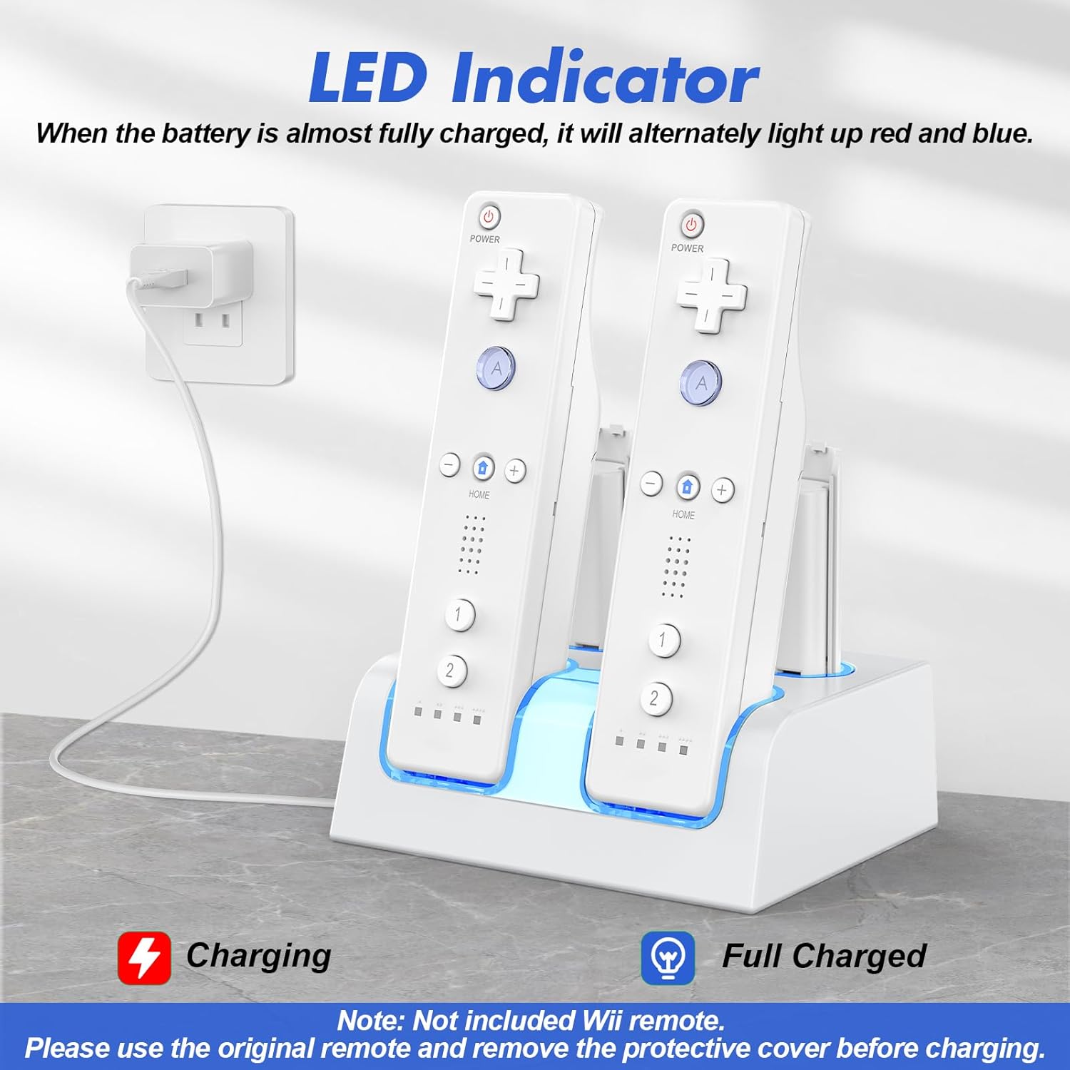 Remote Controller Charger Station for Wii/Wii U with 4 Pack 2800mAh Rechargeable Battery Pack, Controller Charging Dock Station for Wii Controller, Remotes are not Included - Image 2