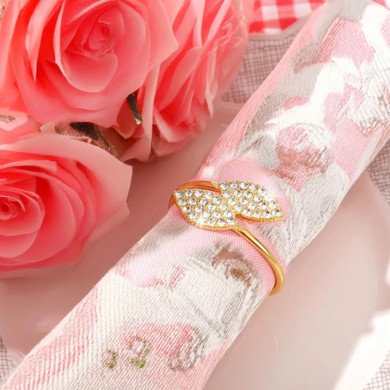 Anelli portatovaglioli, 100 pezzi, foglia dorata, in lega di zinco, a doppia foglia, eleganti con intarsi scintillanti, per feste e matrimoni