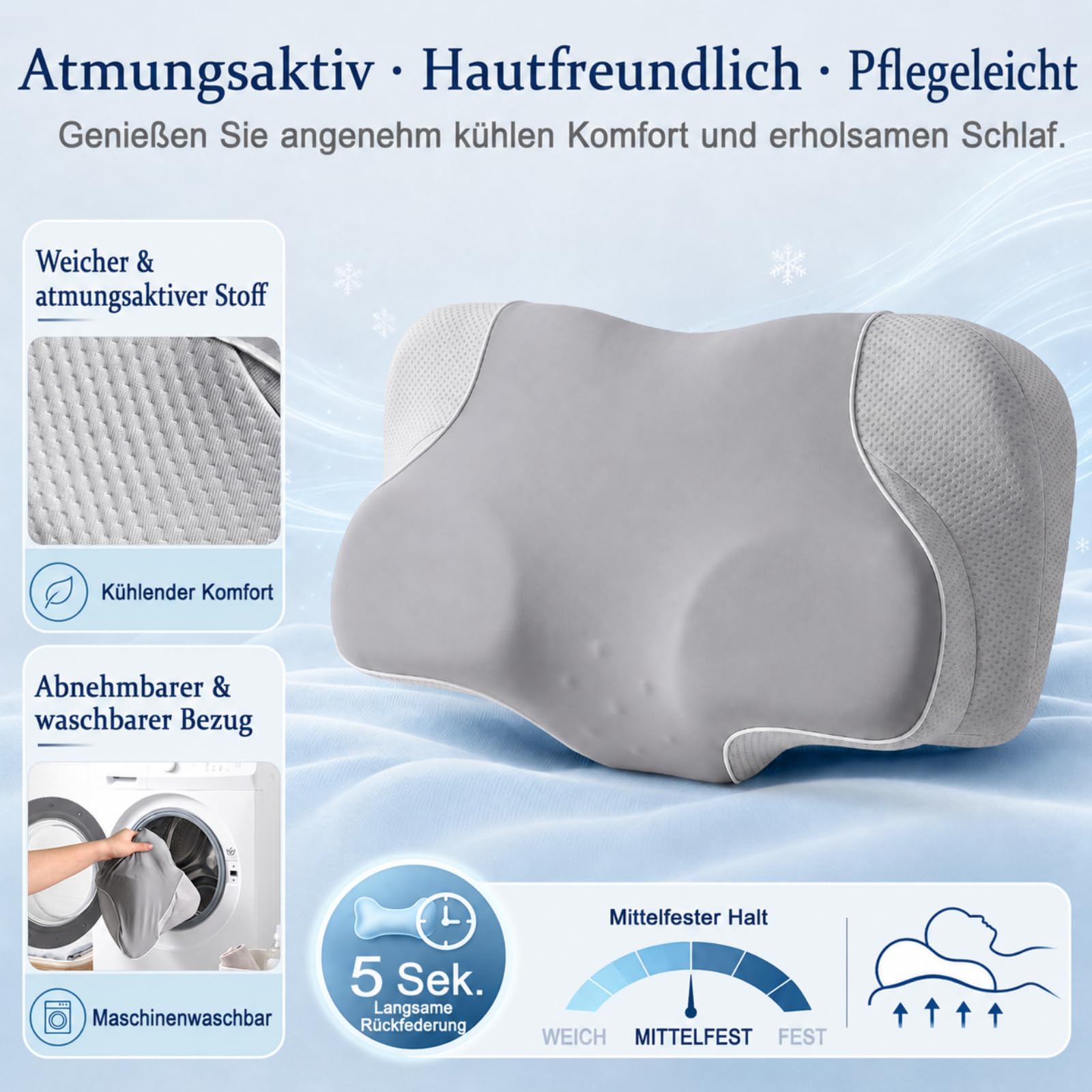 Nackenstützkissen Memory Schaum Ergonomisches Kopfkissen für Seitenschläfer Orthopädisches Schlafkissen zur Nackenentlastung mit 2 Höhen & atmungsaktivem Öko-Tex Bezug