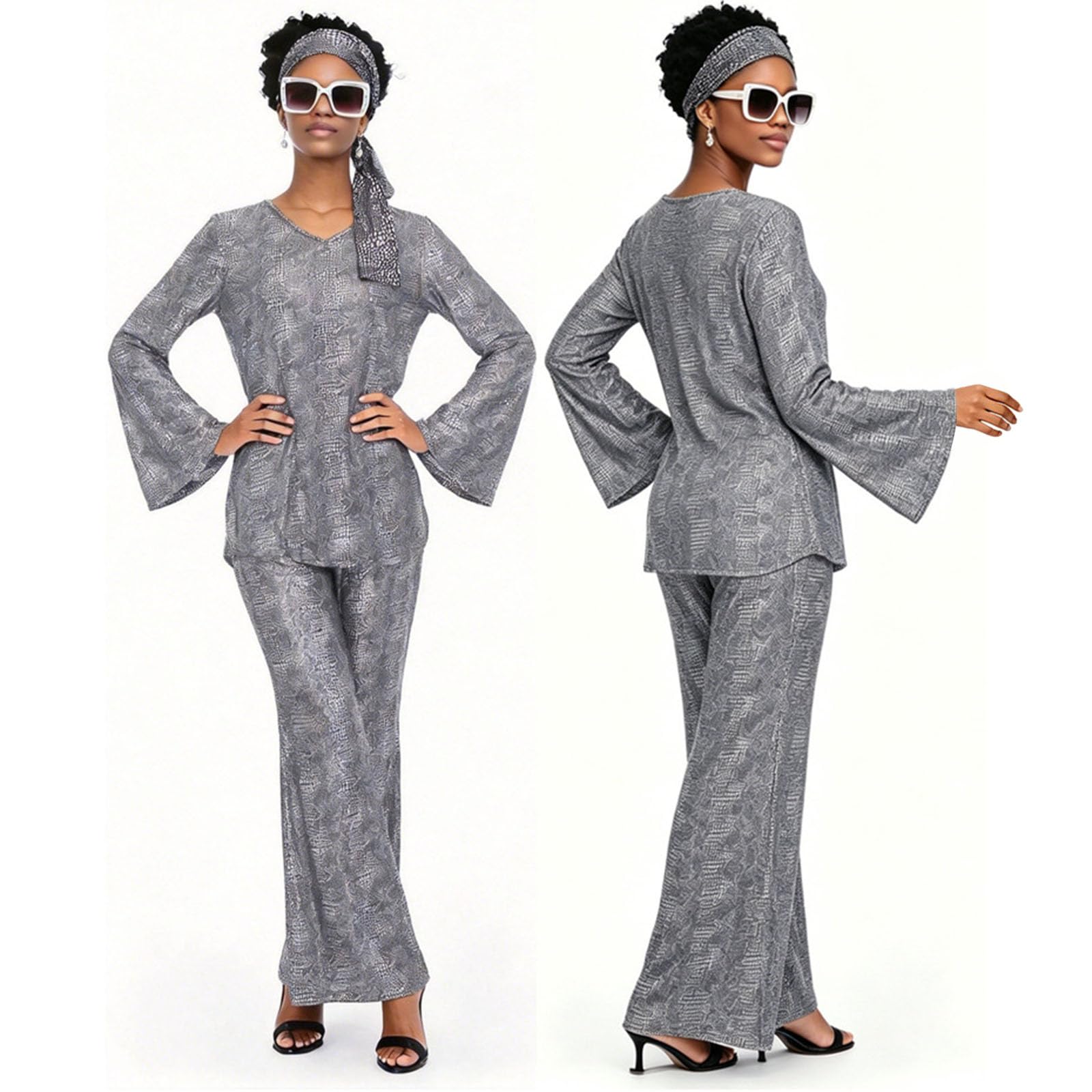 Disco Kostüm Damen 60er 70er Jahre Disco Outfit mit Perücke Halskette Armband Ohrringe Stirnband Pailletten 80er Jahre Hippie Kostüm für Halloween Faschingskostüme Themenparty S-3XL