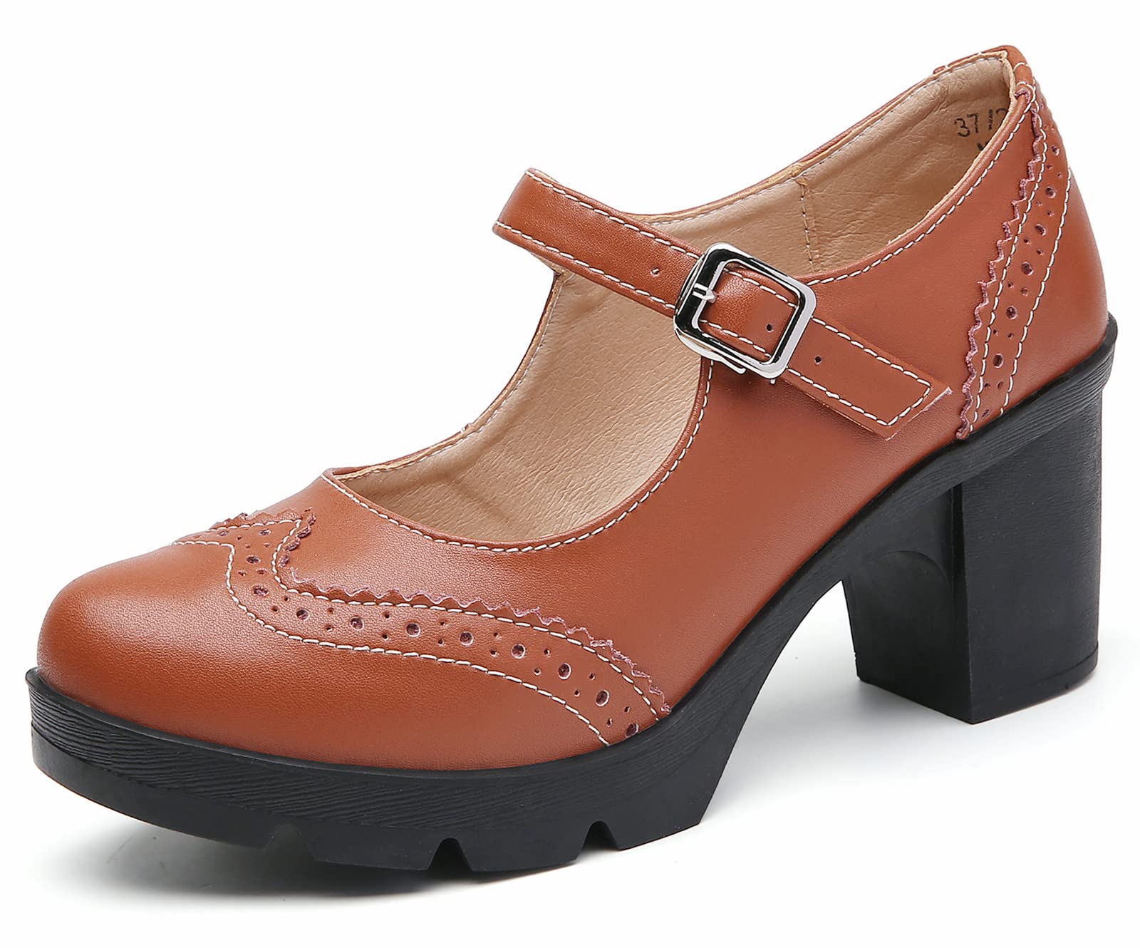 DADAWEN Women's Chunky Low Block Heels Mary Jane Closed Toe Work Pumps Comfortable Round Toe Oxfords Dress Wedding Shoes