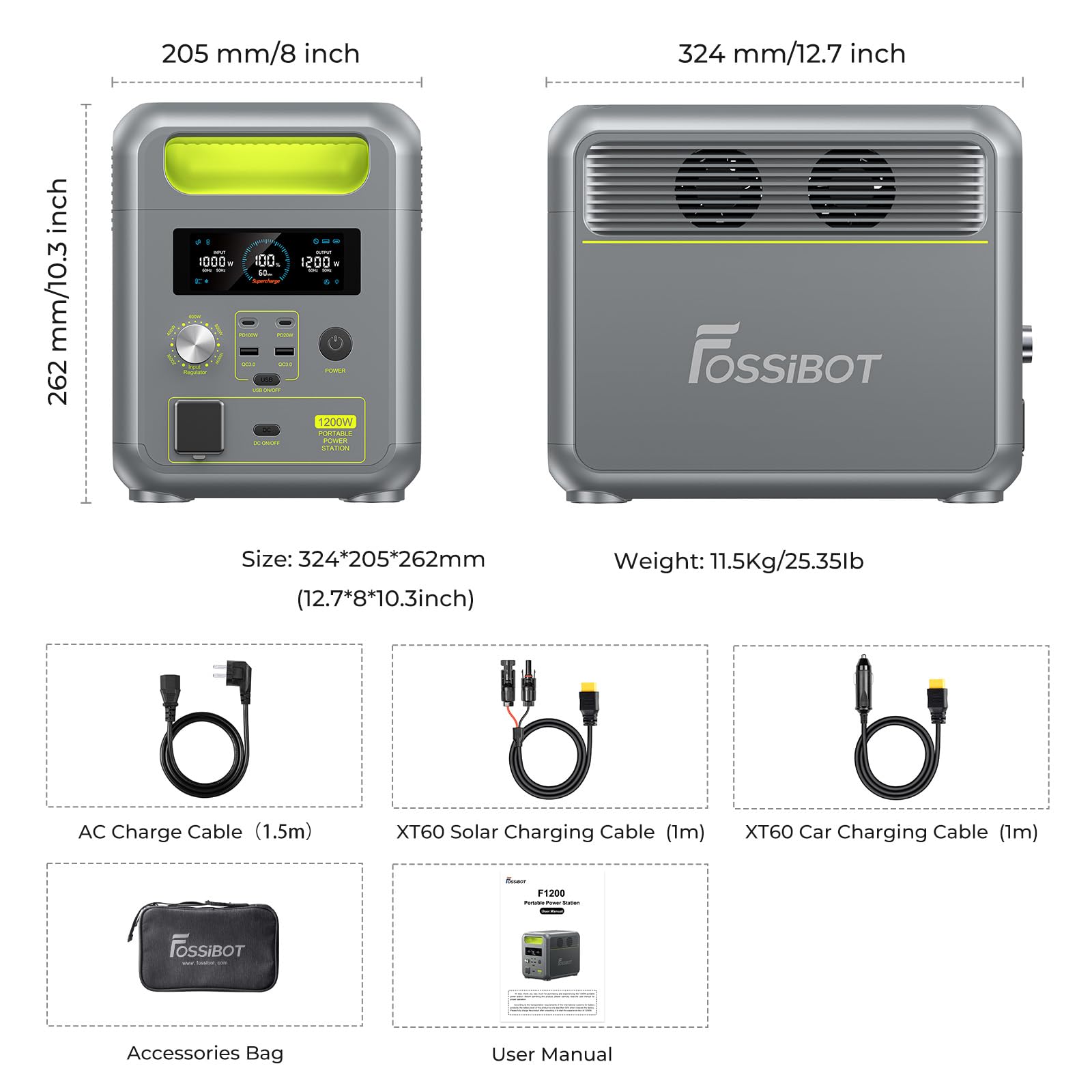 FOSSiBOT Estación de Energía Portátil F1200 1024Wh con Panel Solar 200W, Batería LiFePO4 1200W, Carga Rápida CA/Solar 0-80% en 49 Min, Control App, para Hogar, Exteriores, Emergencia