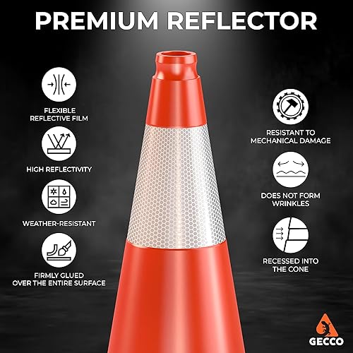 Miniatura 4 de GECCO Paquete de 10 conos de tráfico naranjas pequeños de 18 pulgadas, 3.3 libras, conos de seguridad, conos naranjas, conos de estacionamiento,